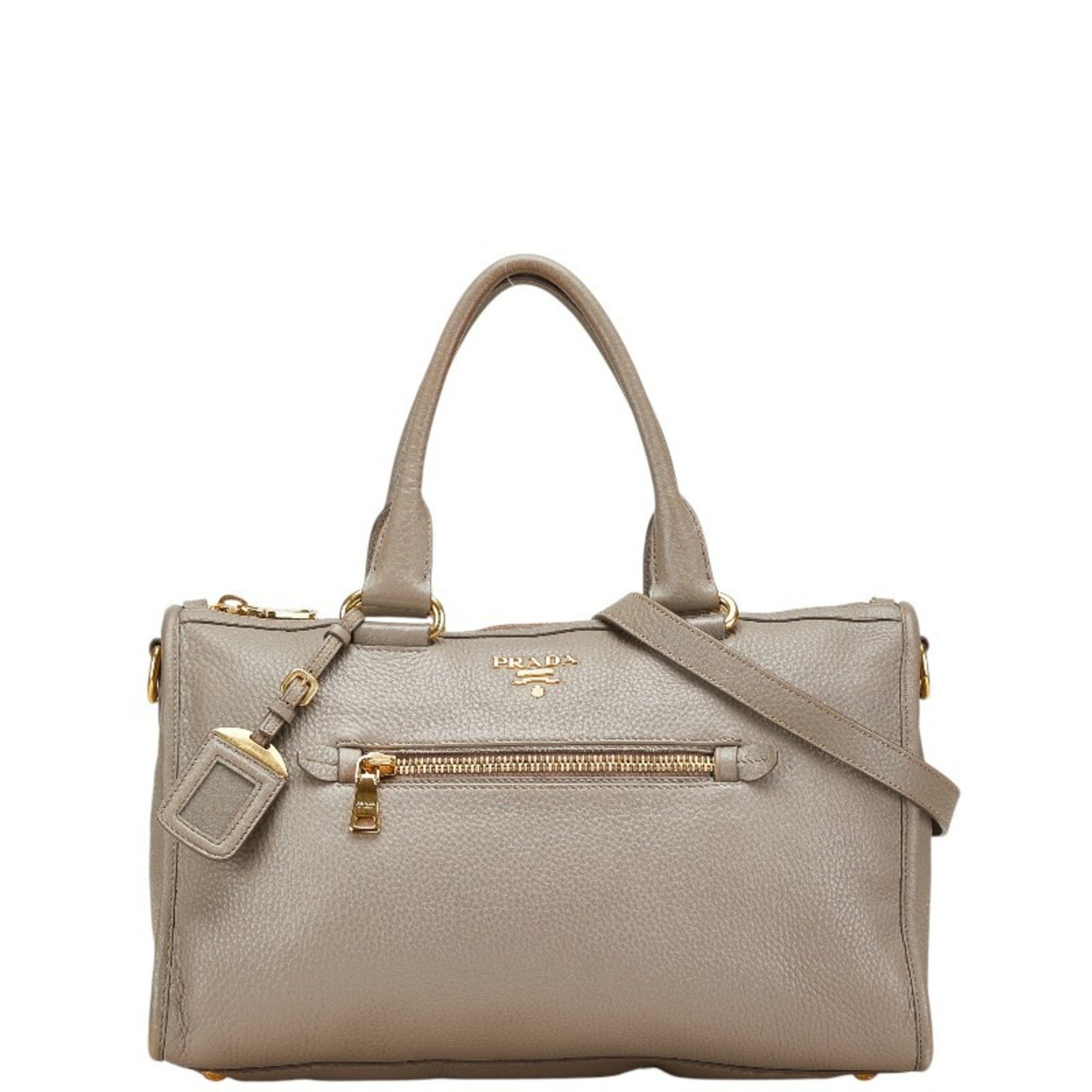 Prada 2-way handbag/shoulder bag in gray leather for women.