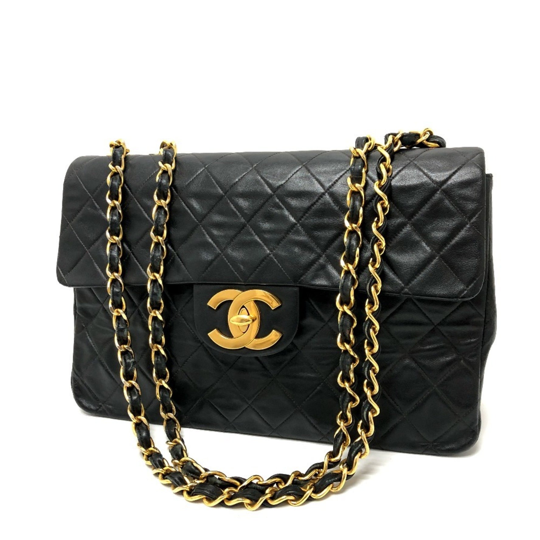 CHANEL Double Chain Deca Matelasse 34 Bag Shoulder Leather