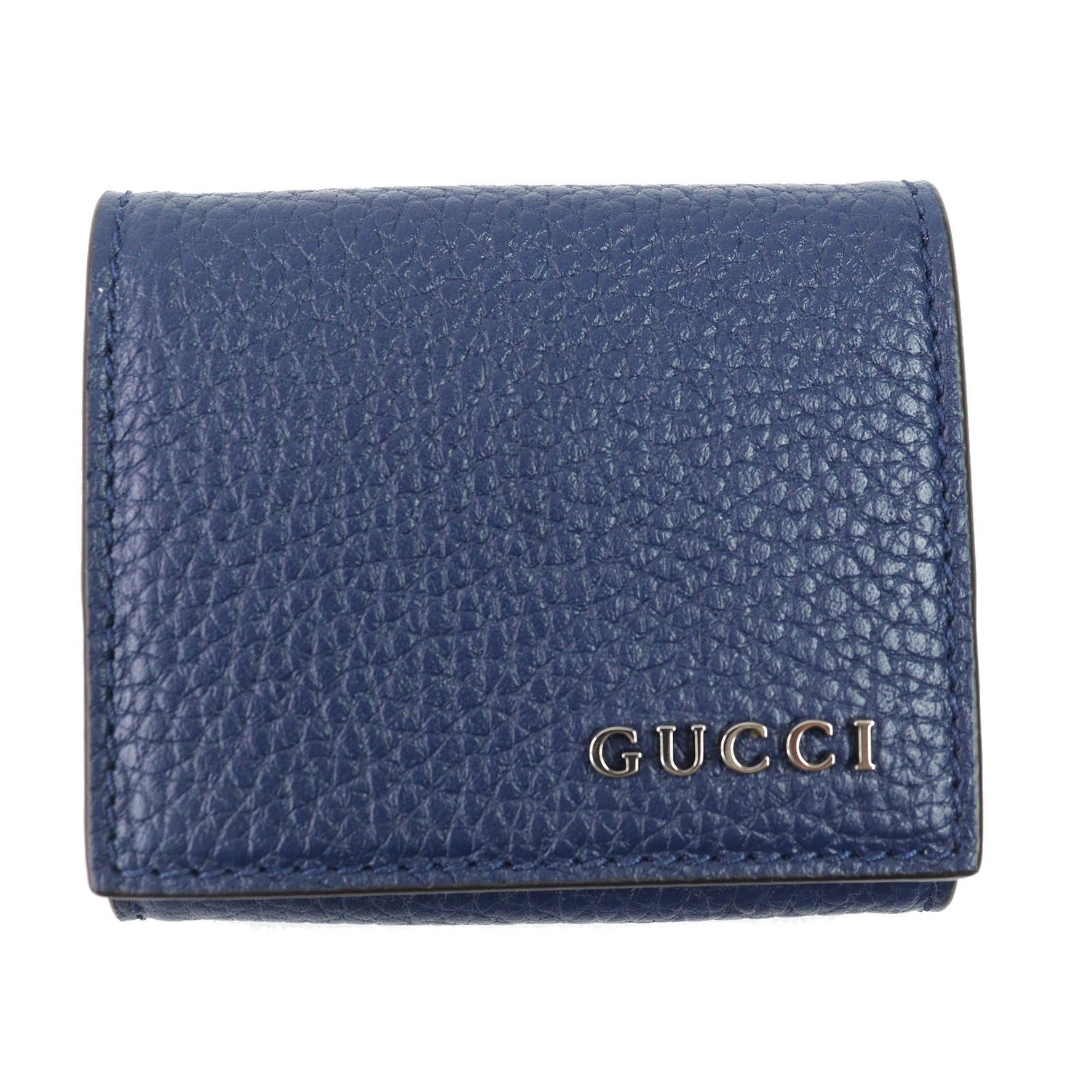 GUCCI Leather Wallet/Coin Purse Compact Wallet with Logo Hardware, Blue Agate, Current Model, Box and Dust Bag Included, Made in Italy