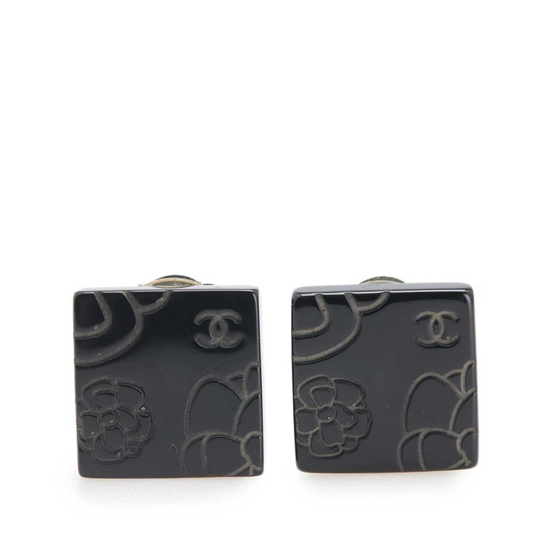 CHANEL Coco Mark Camellia Square Earrings in Metal