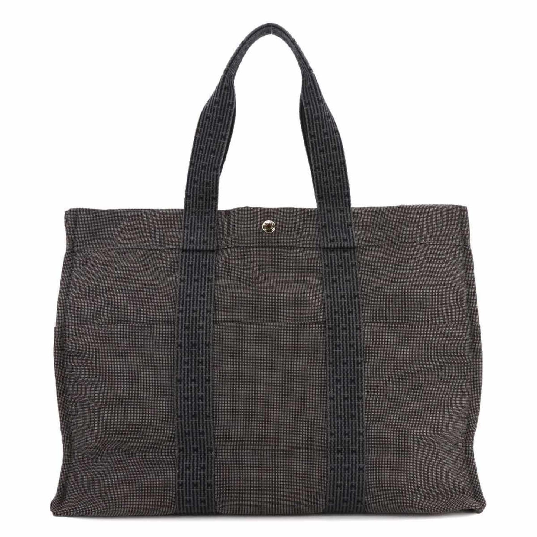 Hermes Hermès Herline GM Tote Bag, Gray Canvas with Silver Hardware