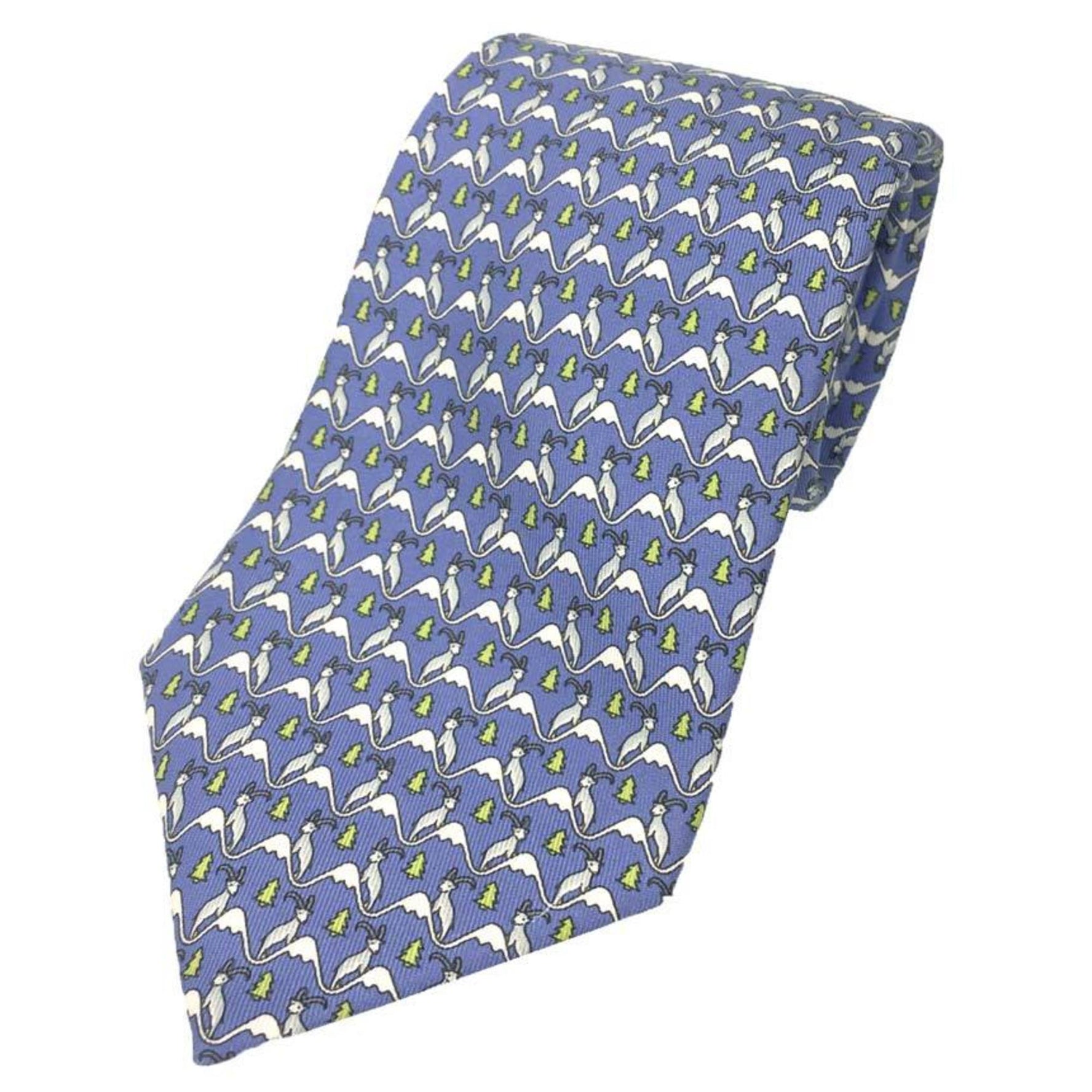 Hermes HERMES Tie Goat Mountain 100% Silk Blue Men's