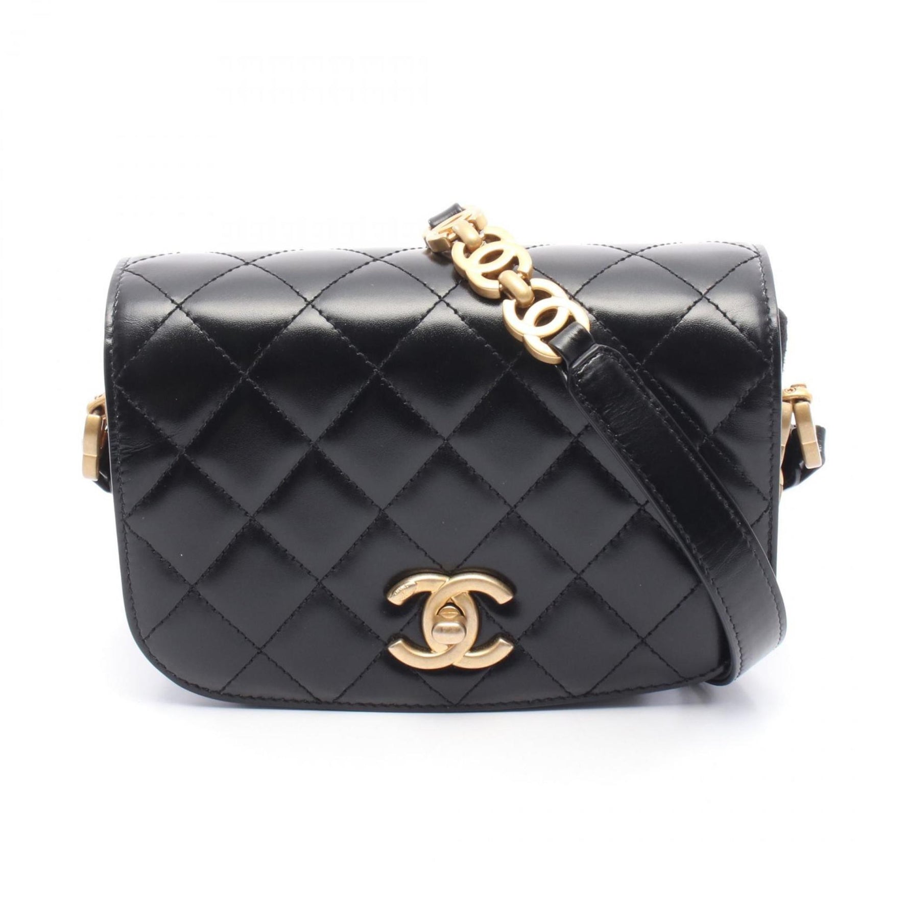 CHANEL Matelasse Waist Bag Leather Women's Black AS3402
