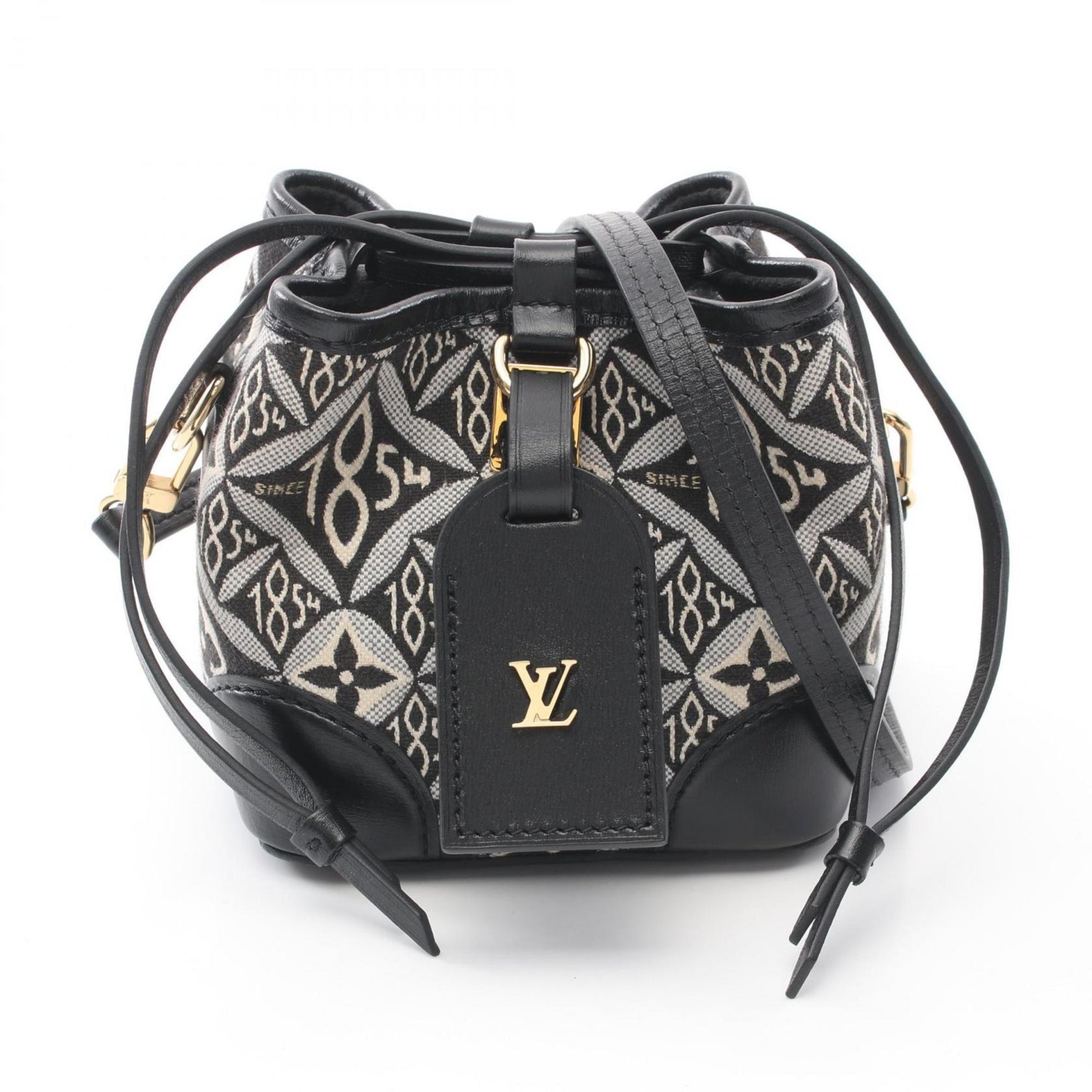 Louis Vuitton Noe Purse Shoulder Bag Canvas Leather Monogram Jacquard Black Ivory Gray