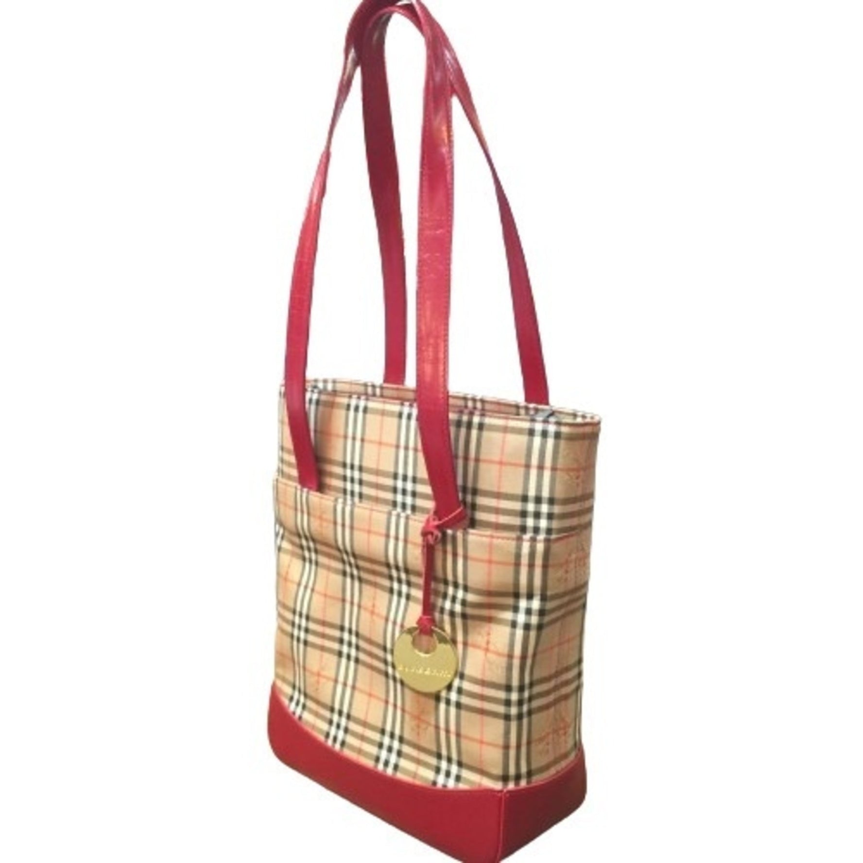 BURBERRY Tote Bag Beige Red Nova Check Canvas Leather Women's Kaizuka Store ITZ25EB9ZOUZ RM1429D