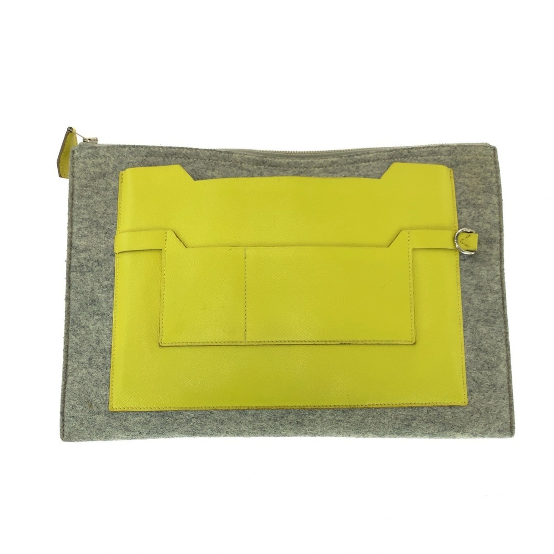 HERMES Toudou 37 Gris Clair Yellow Zanzibar Felt Veau Epsom Clutch Bag Second A Stamp