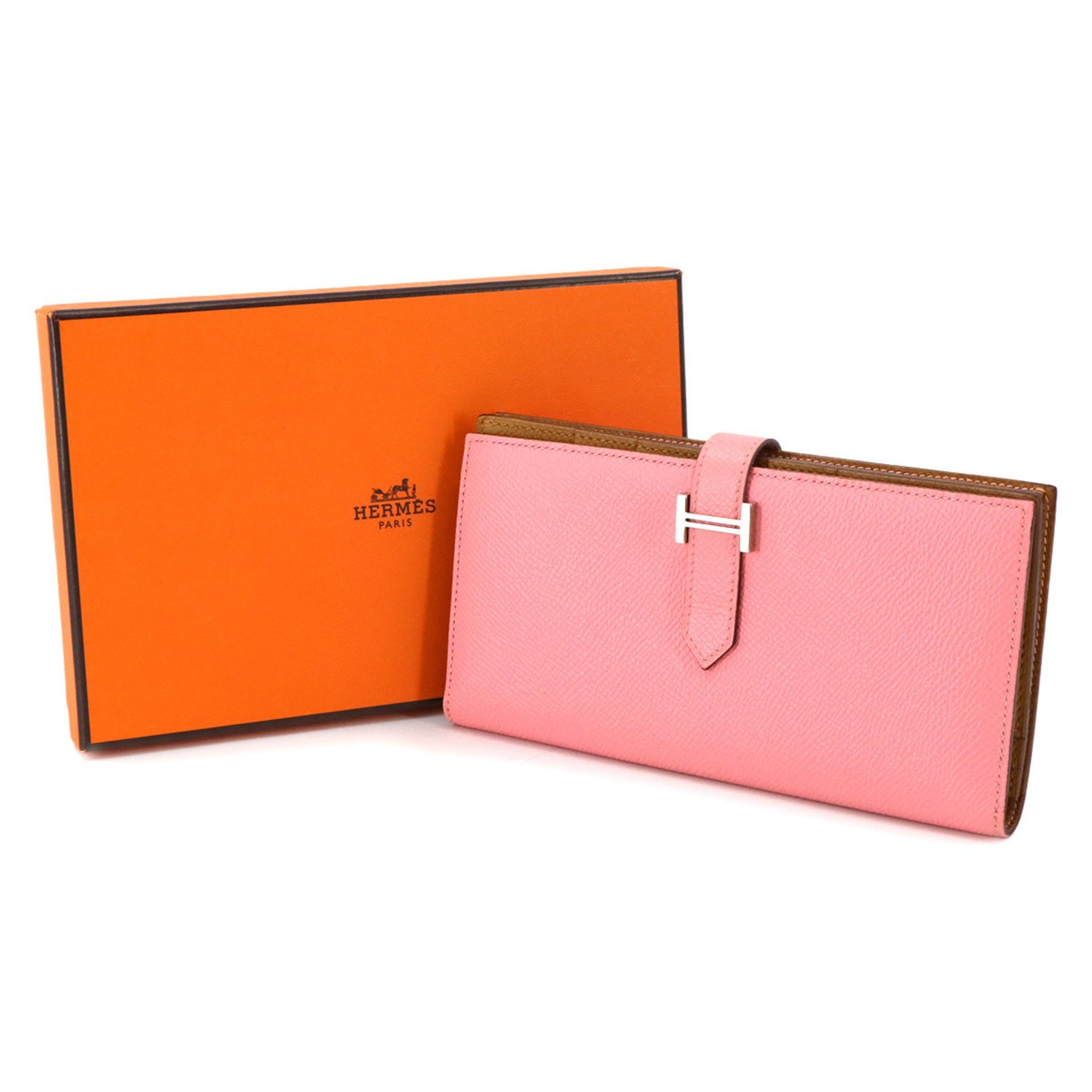 Hermes Hermès Bearn Soufflet Bifold Long Wallet, Epson Rose Confetti Sesame Y Stamp, Silver Hardware