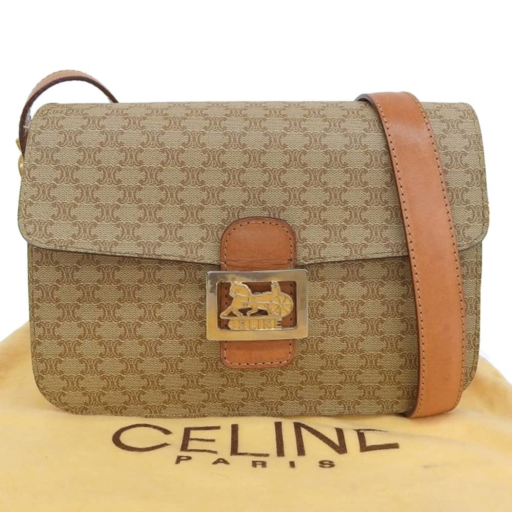 CELINE Macadam shoulder bag beige with horse carriage hardware