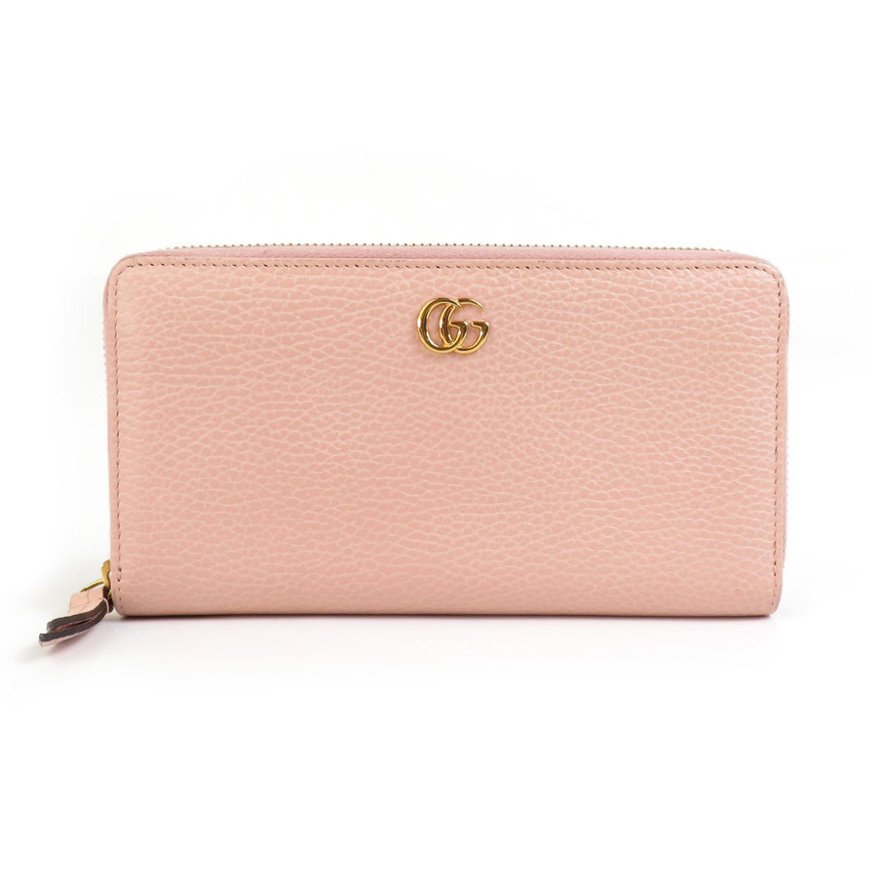 GUCCI Round Long Wallet GG Marmont Leather Pink Beige Gold