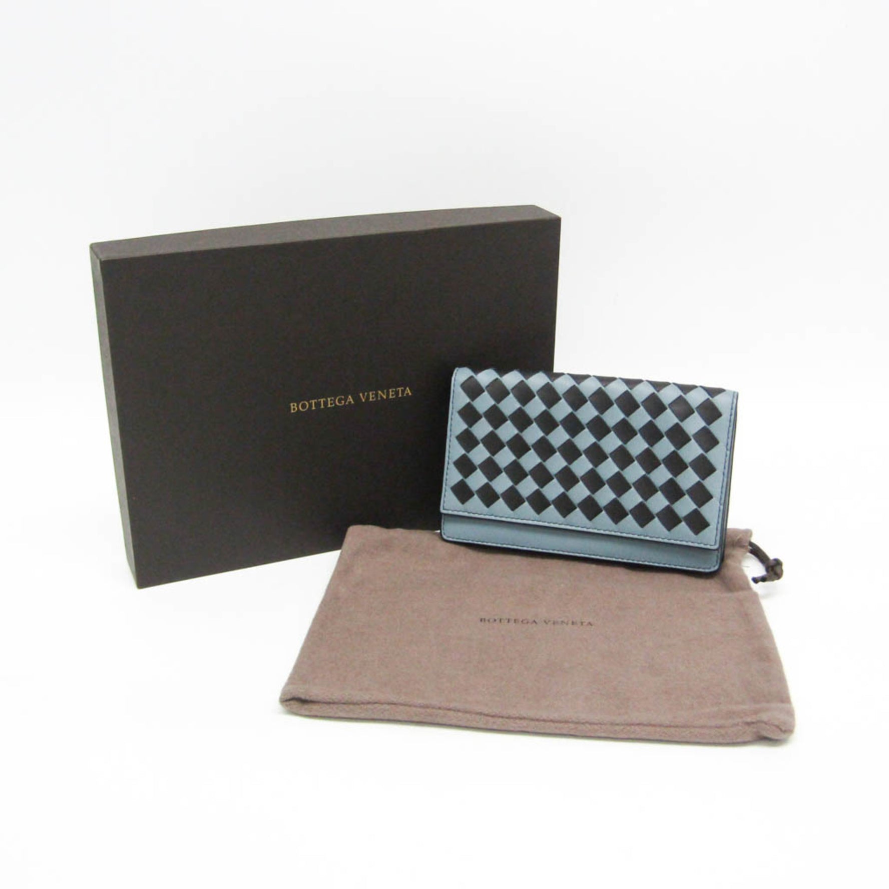 Bottega Veneta Intrecciato Leather Card Case Black,Light Blue Gray