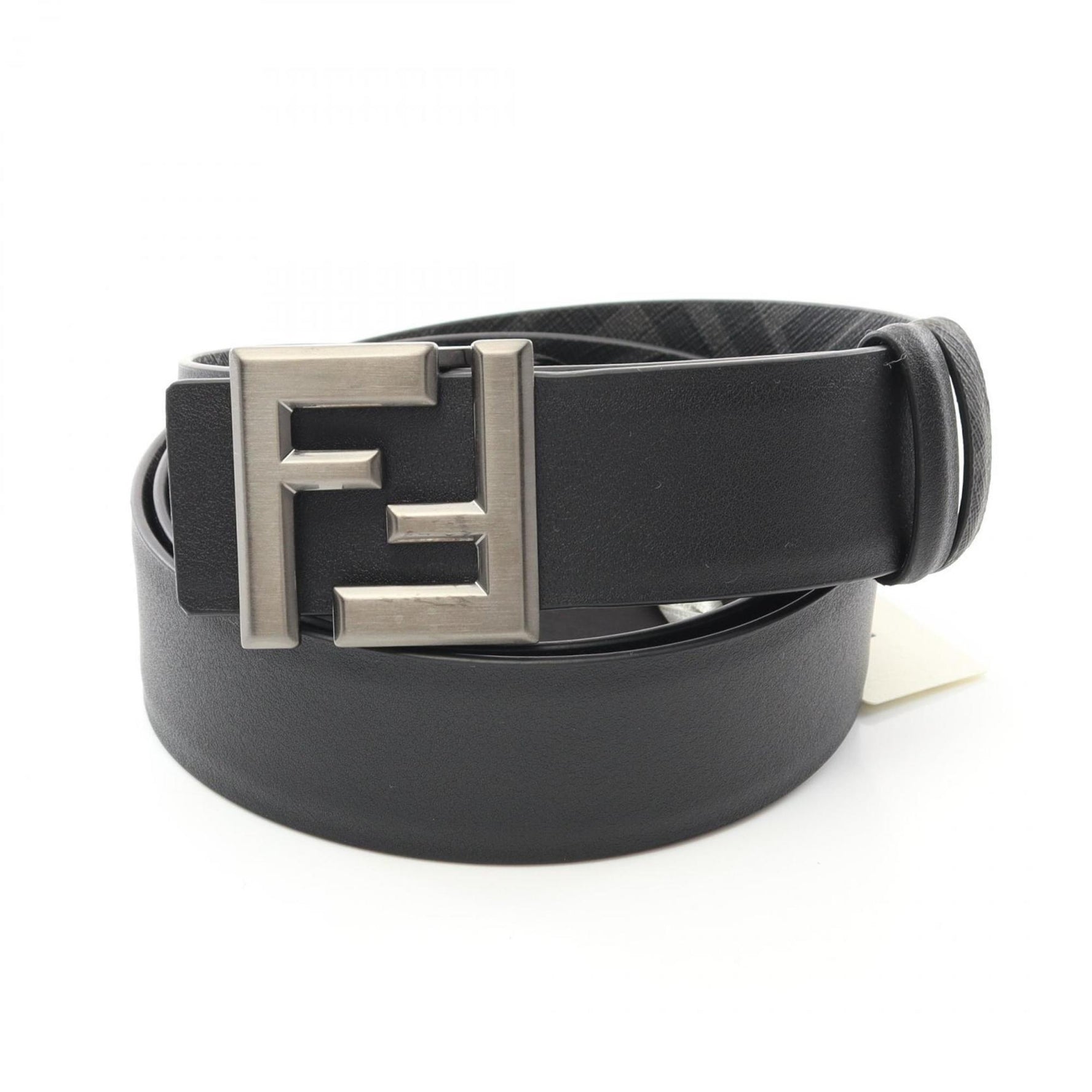 FENDI FF Belt Clothing Leather Coated Canvas Black Grey