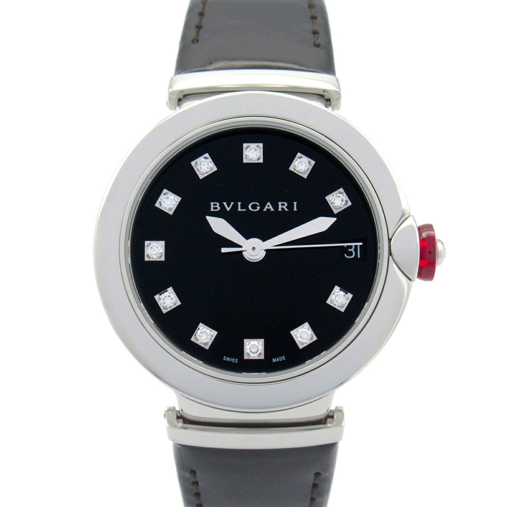 BVLGARI Lucea Watch Stainless Steel Leather Strap Women's Black