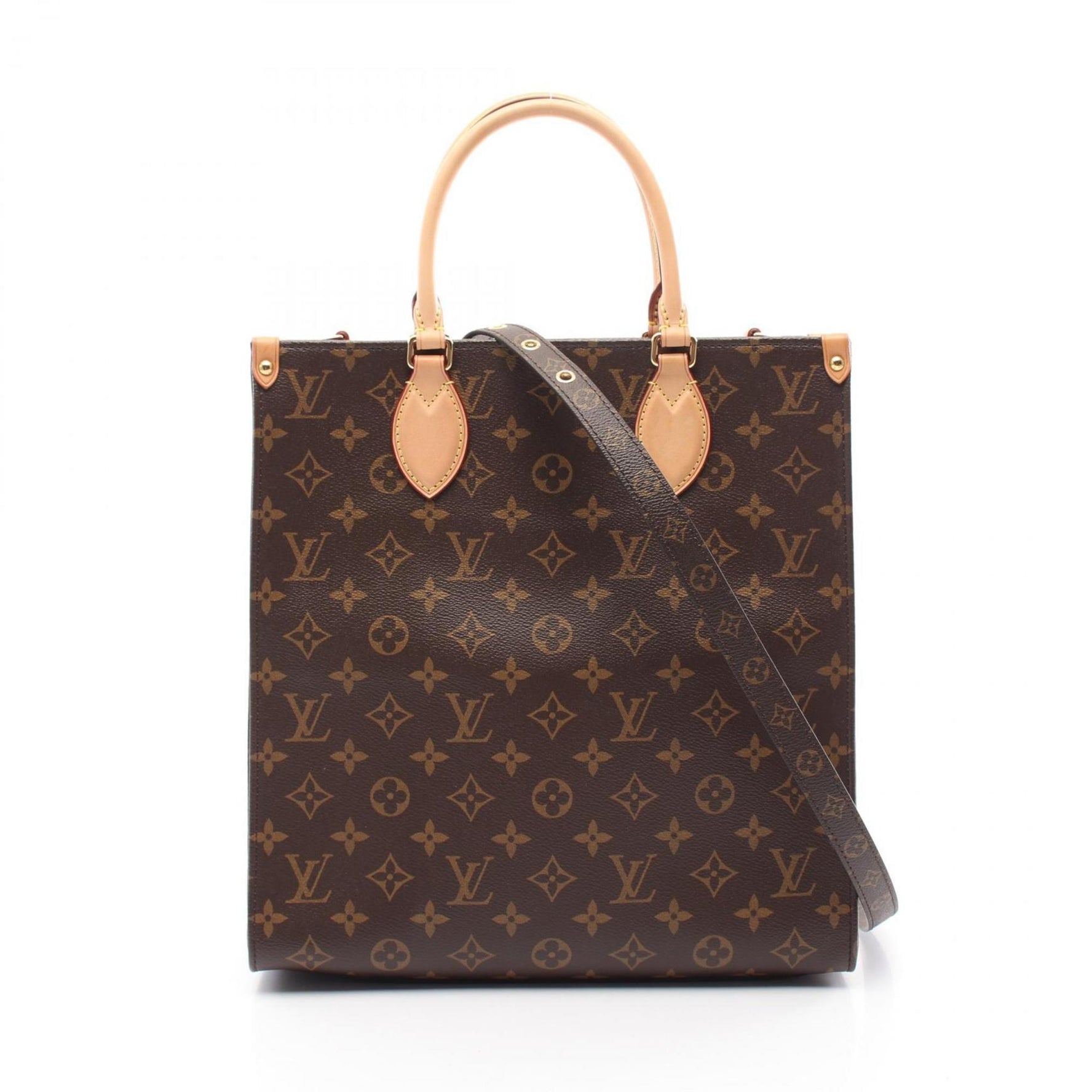 Louis Vuitton Sac Plat PM Monogram Tote Bag Coated Canvas Leather Brown Bags
