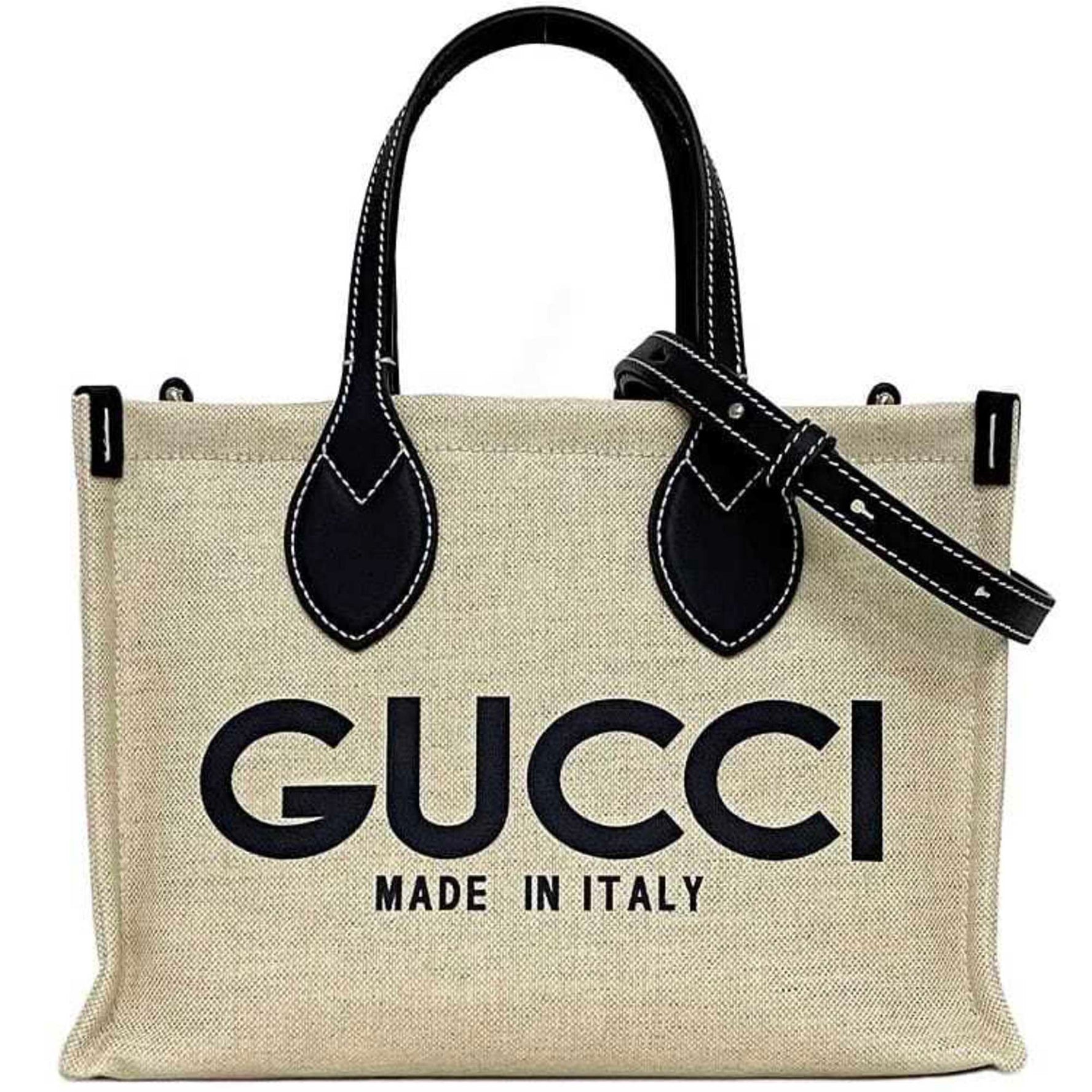 Gucci 2way Print Handbag f-21784 Beige Navy Tote Bag Canvas Leather GUCCI White Shoulder