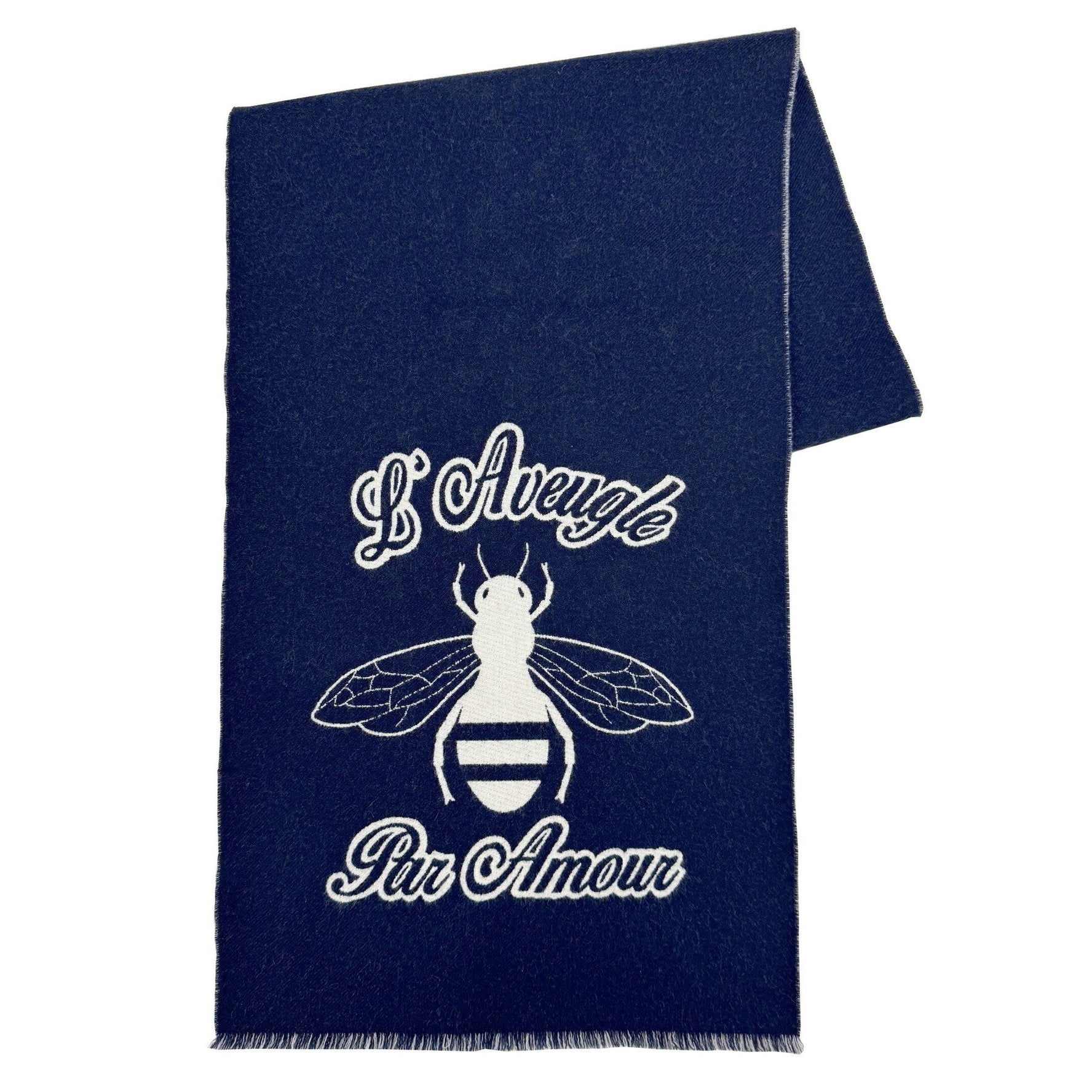 GUCCI Bee×Star scarf in navy and white women, wool.