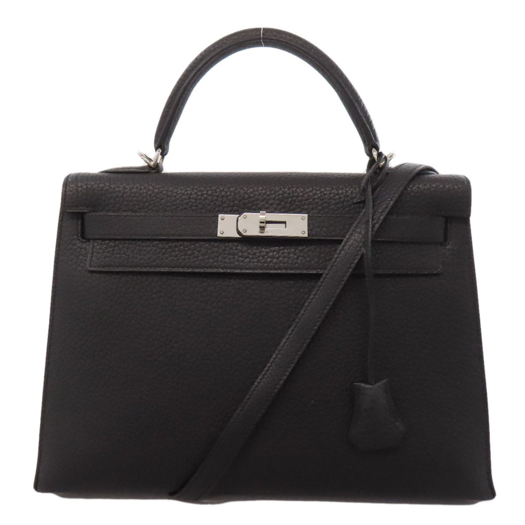 Hermes Hermès Kelly 32 Fjord Handbag with Silver Hardware and Outside Stitching