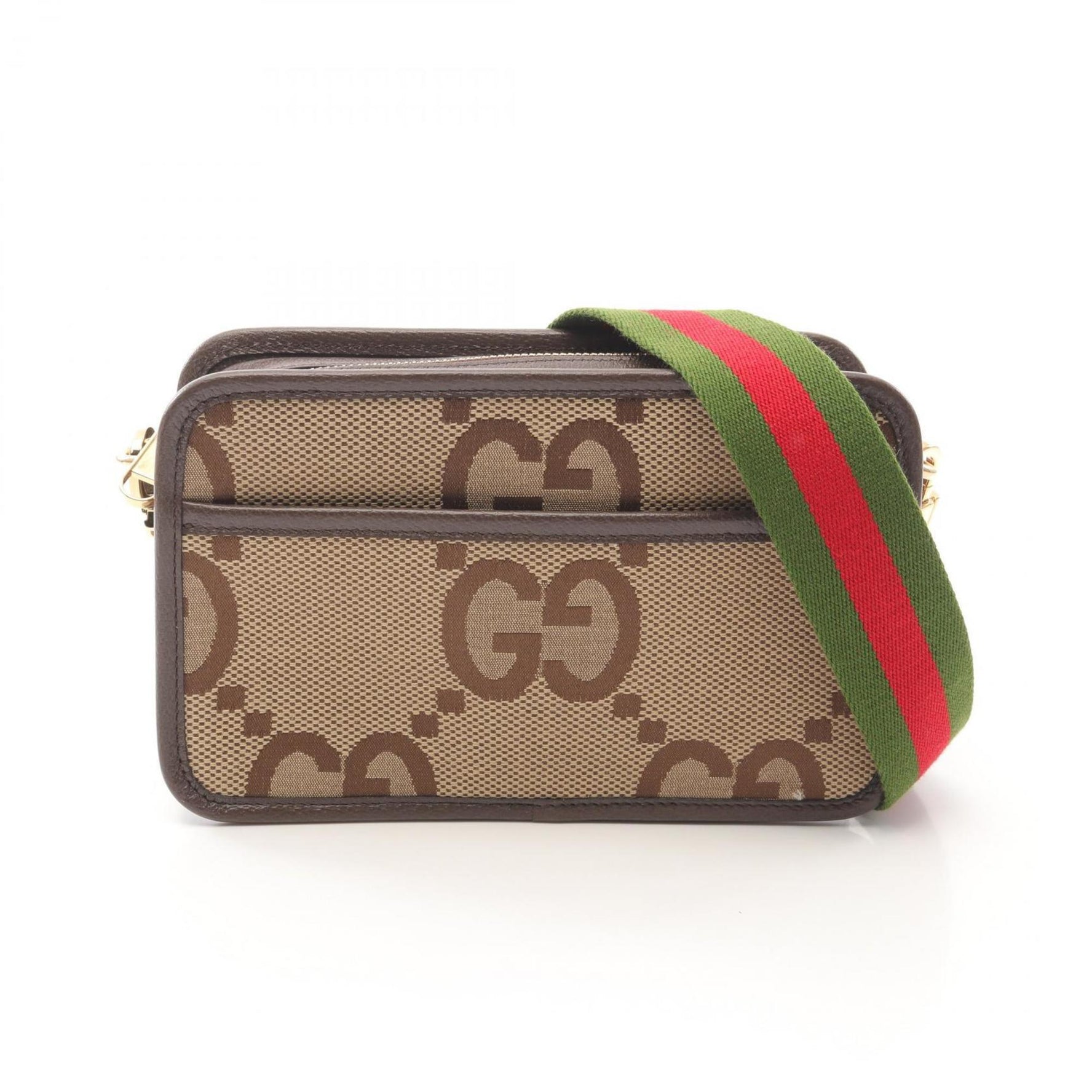 GUCCI Jumbo GG Shoulder Bag Canvas Leather Beige Brown