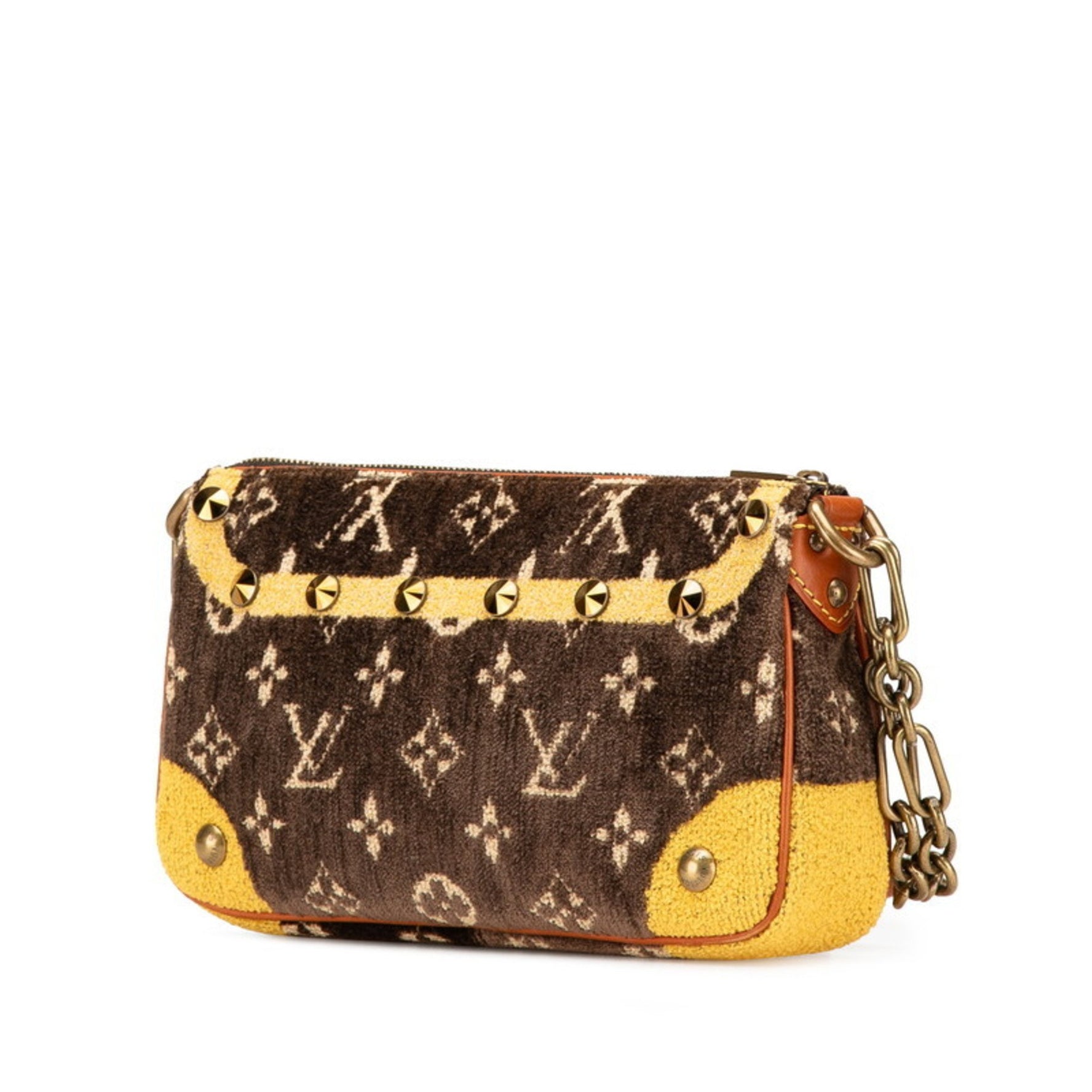 Louis Vuitton Monogram Trompeille Pochette Accessory Pouch Mini Handbag in Maroon Brown Velvet