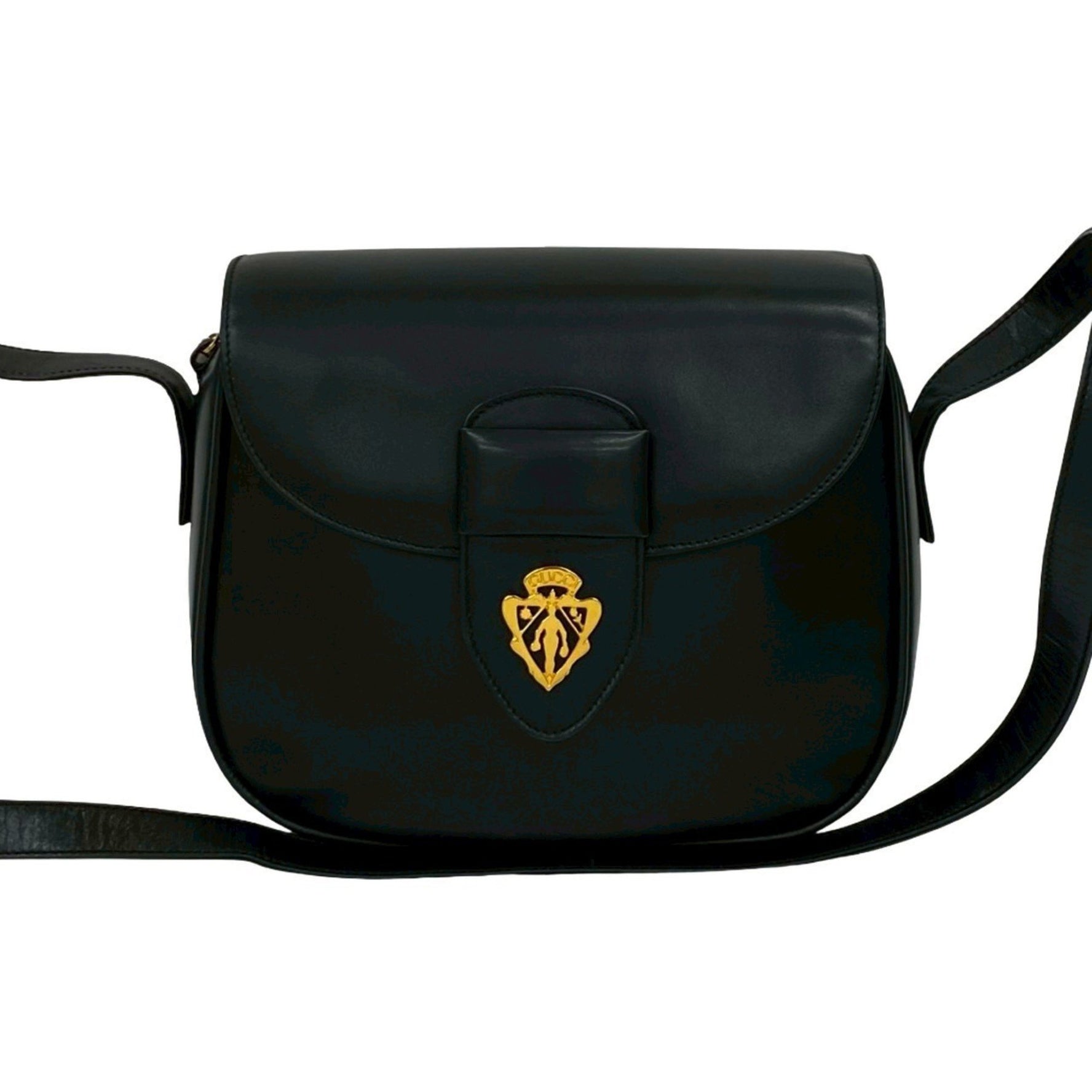 GUCCI Old Gucci Logo Hardware Calfskin Leather Shoulder Bag Pochette Black