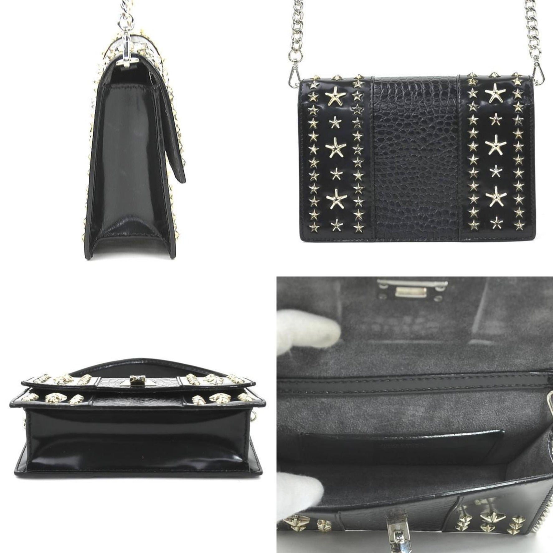 Jimmy Choo shoulder bag in embossed leather, metal, and silver