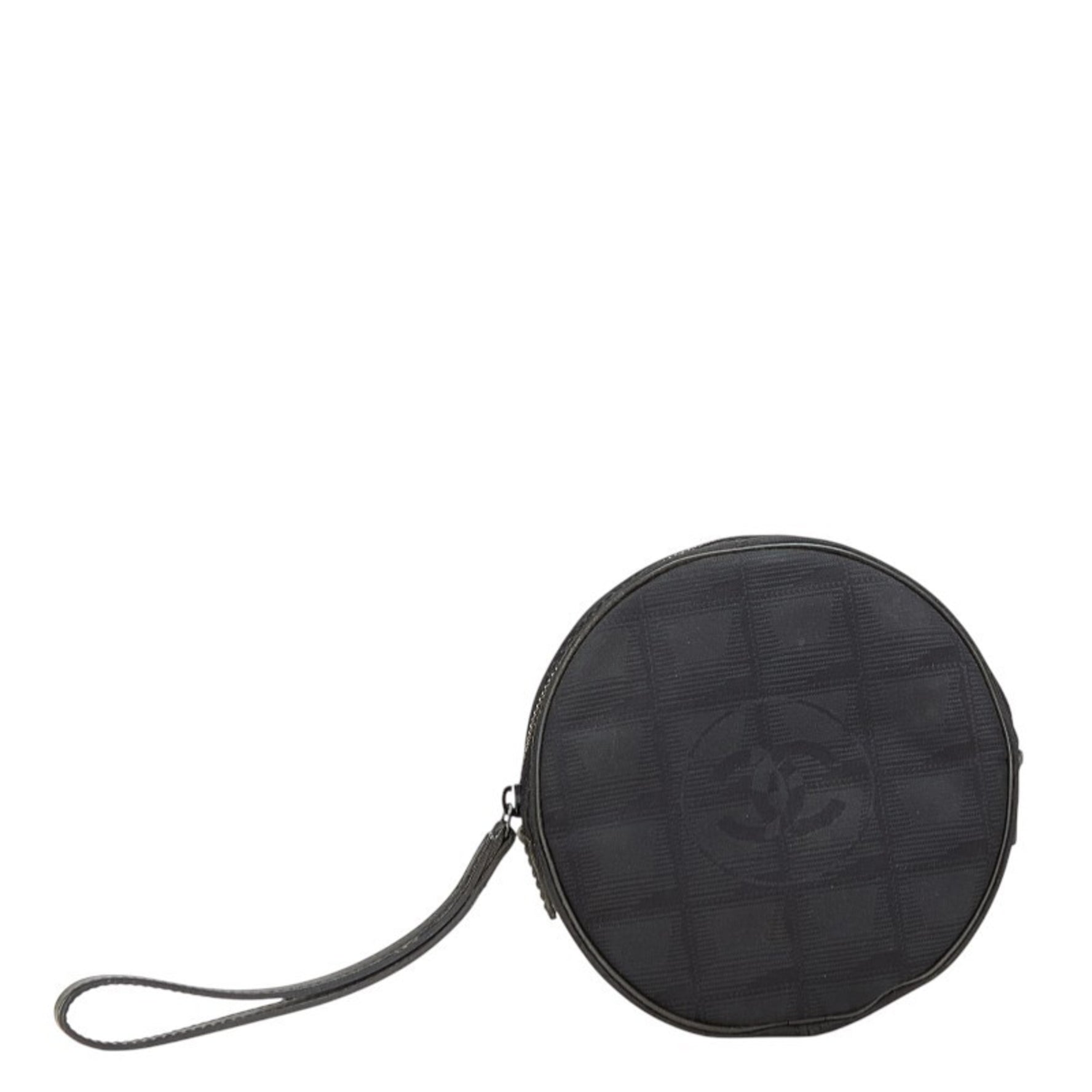 Chanel New Travel Line Coco Mark Round Pouch Nylon Leather
