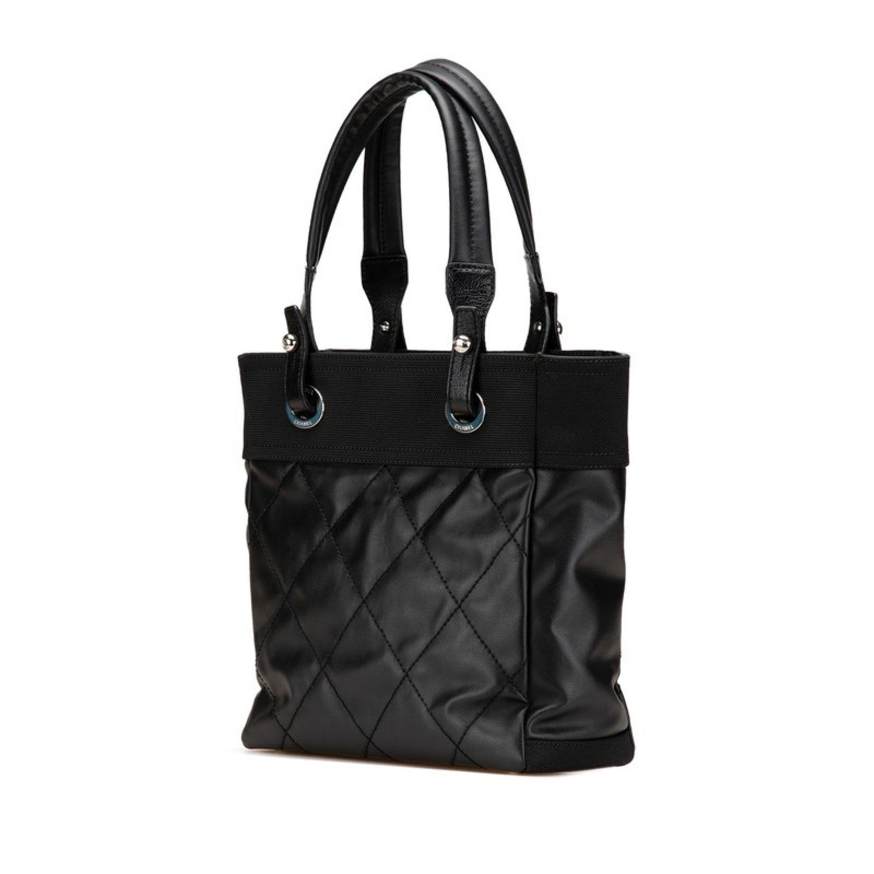 CHANEL Paris Biarritz Tote PM Bag Shoulder Leather Coated Canvas