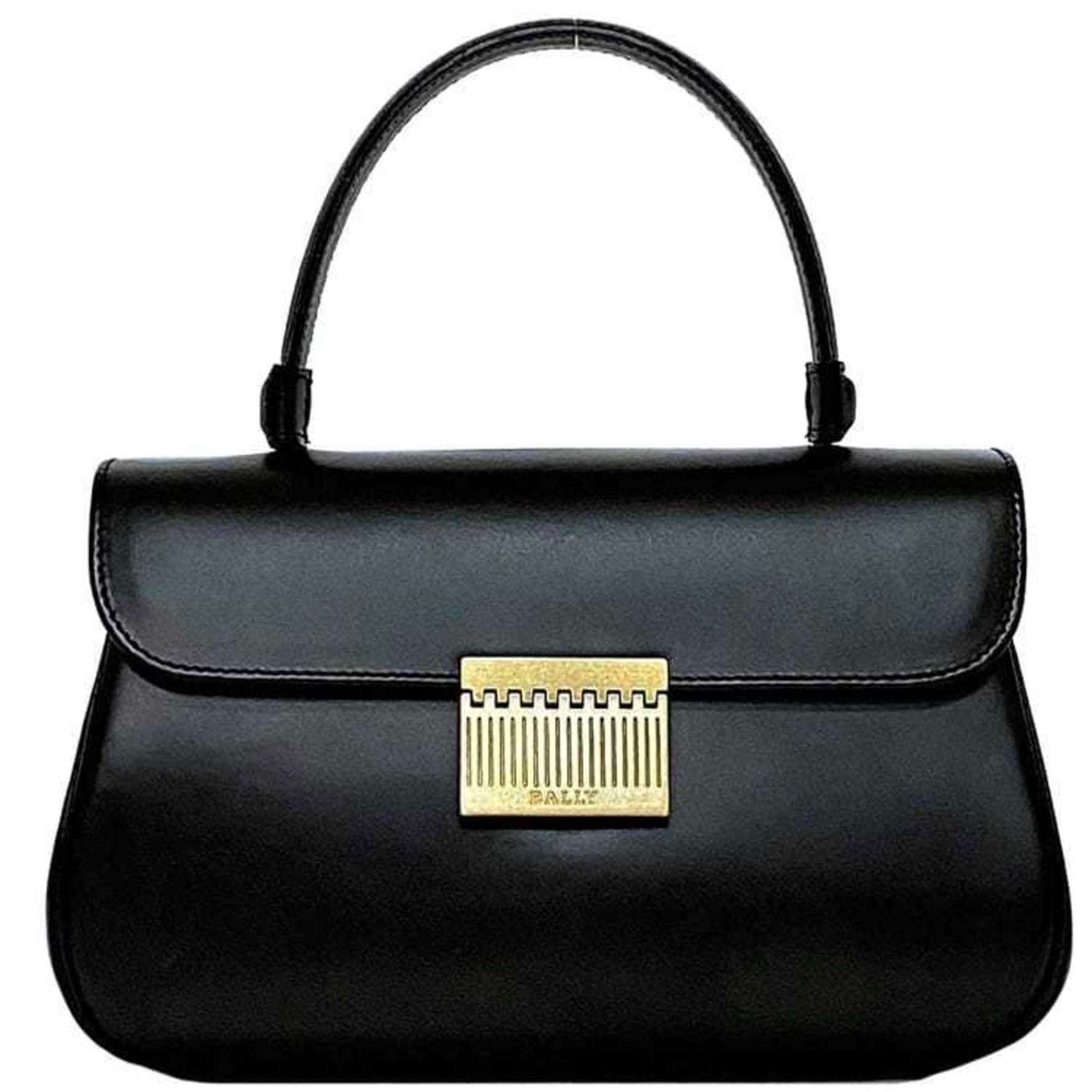 Bally Bag f-22451 Black Leather BALLY Handbag Calf Flap Compact Mini Retro