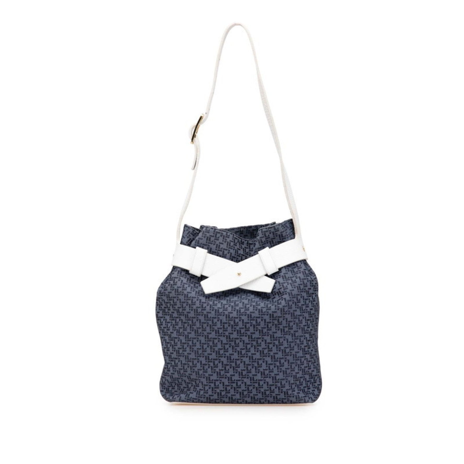 Loewe Bucket Crossbody Shoulder Bag in Navy and White Canvas Leather