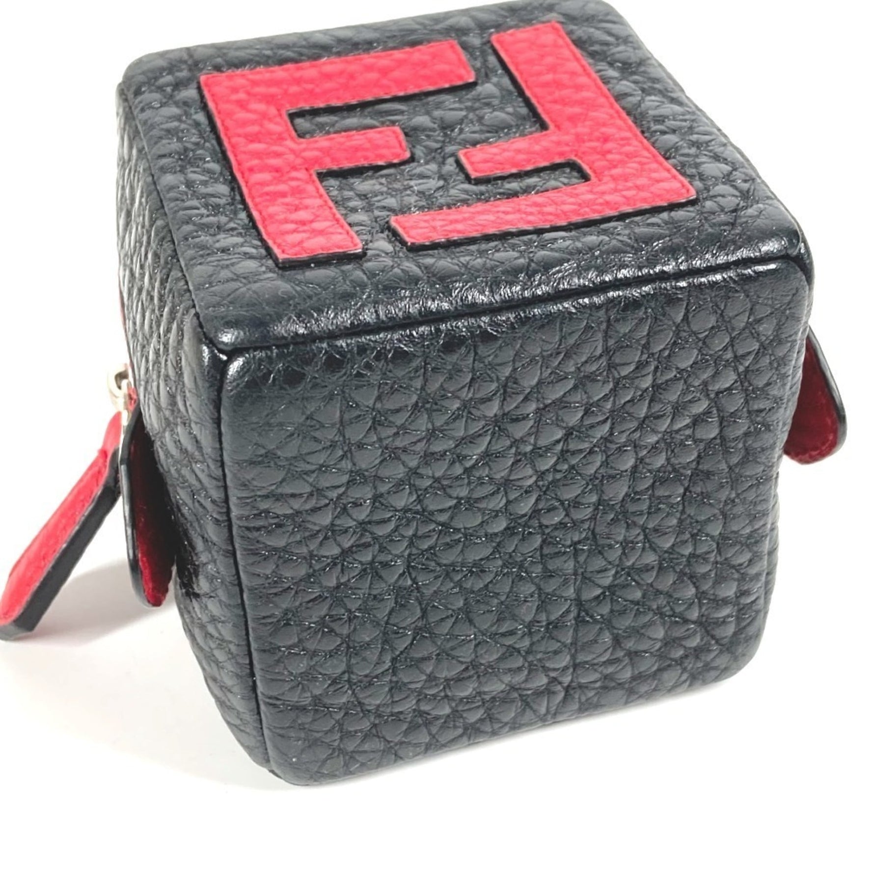 FENDI Logo Dice FF Pouch Bag Charm Keychain Leather Men's Black