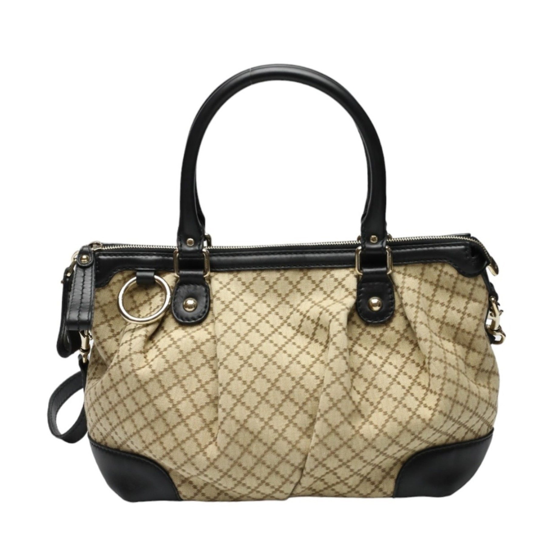 GUCCI Shoulder Bag Diamante Canvas Black x Beige