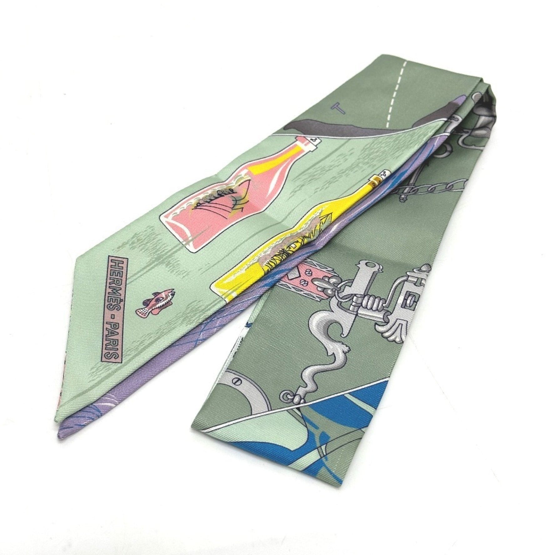 HERMES Ship in a Bottle Twilly Scarf, Silk, Multicolor