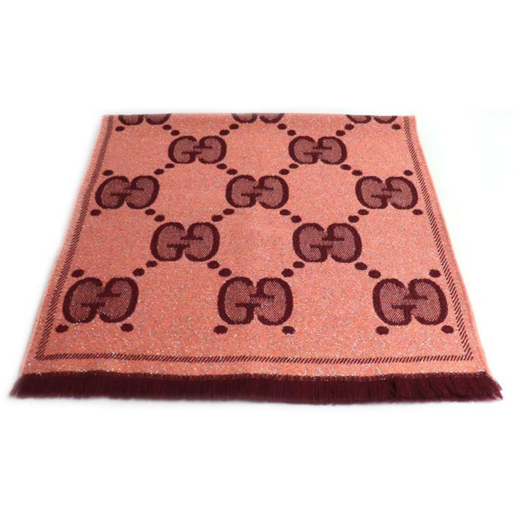 GUCCI GG Wool Lamé Jacquard Scarf/Muffler in Pink and Wine Red