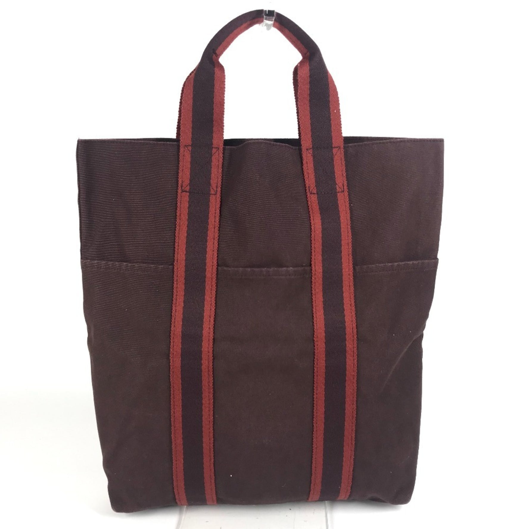 HERMES Hermès Foule To Cabas Tote Bag, Cotton Handbag, Men's and Brown