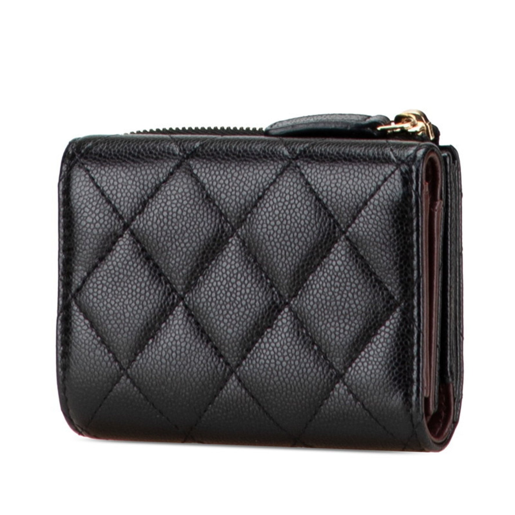 CHANEL Matelasse Coco Mark Tri-fold Wallet in Caviar Skin