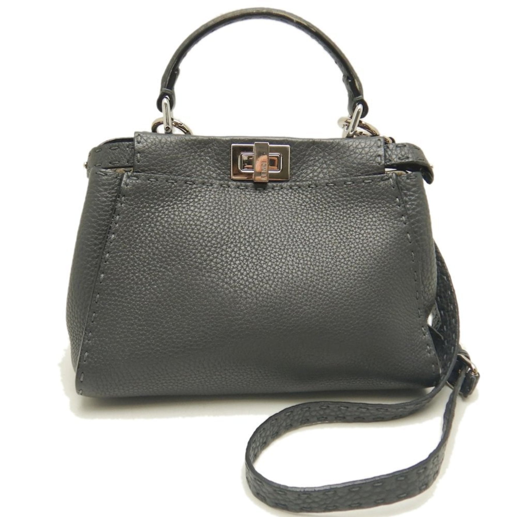FENDI Mini Peekaboo Handbag in Grey Leather