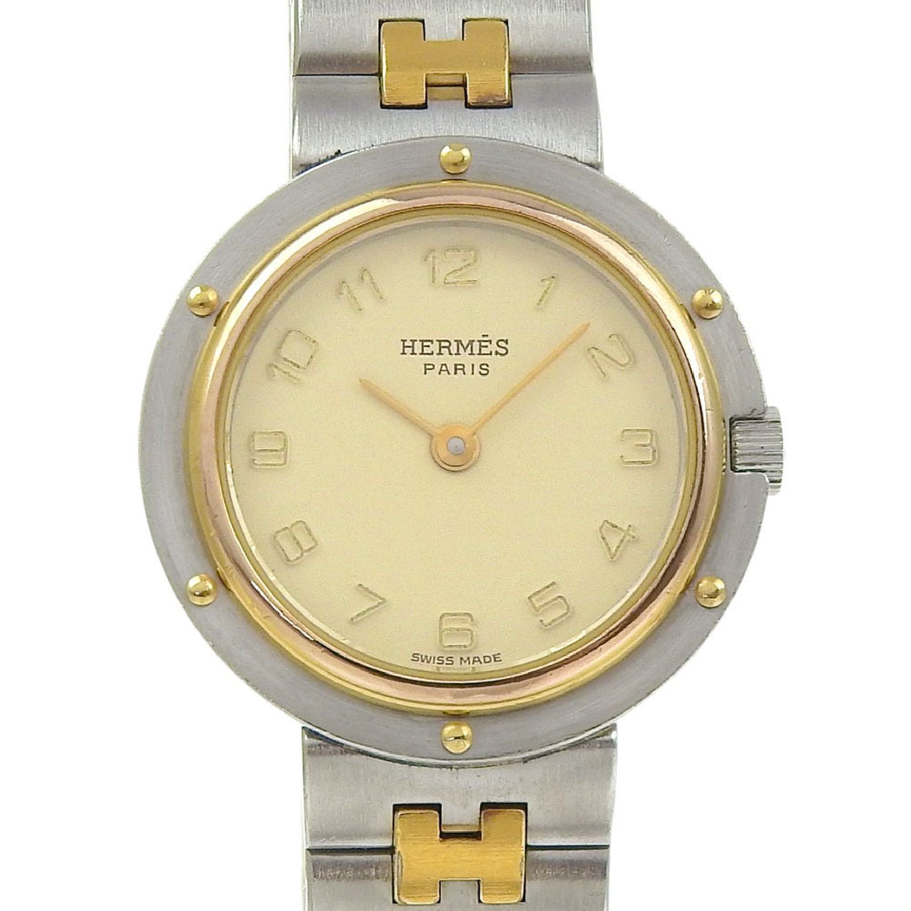 Hermès Olympia Watch, Stainless Steel Quartz Movement, Analog Display, Ivory Dial