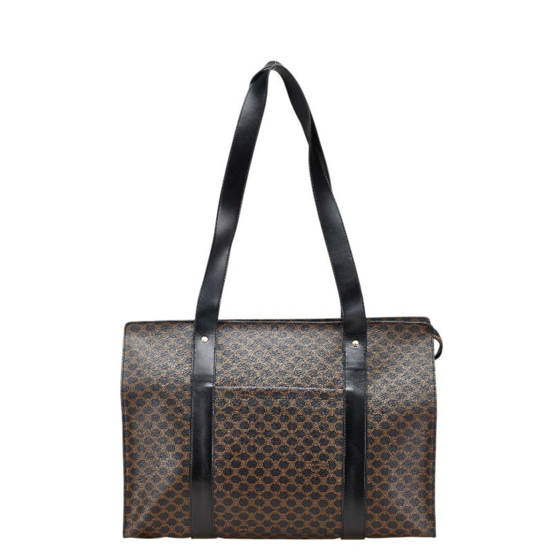 Celine Macadam Tote Bag Handbag Black Brown Leather