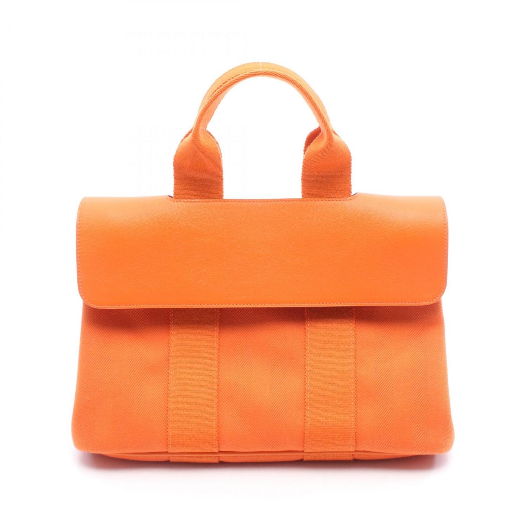 Hermes Hermès Valparaiso PM handbag in leather and canvas with Toile Chevron detailing, orange.