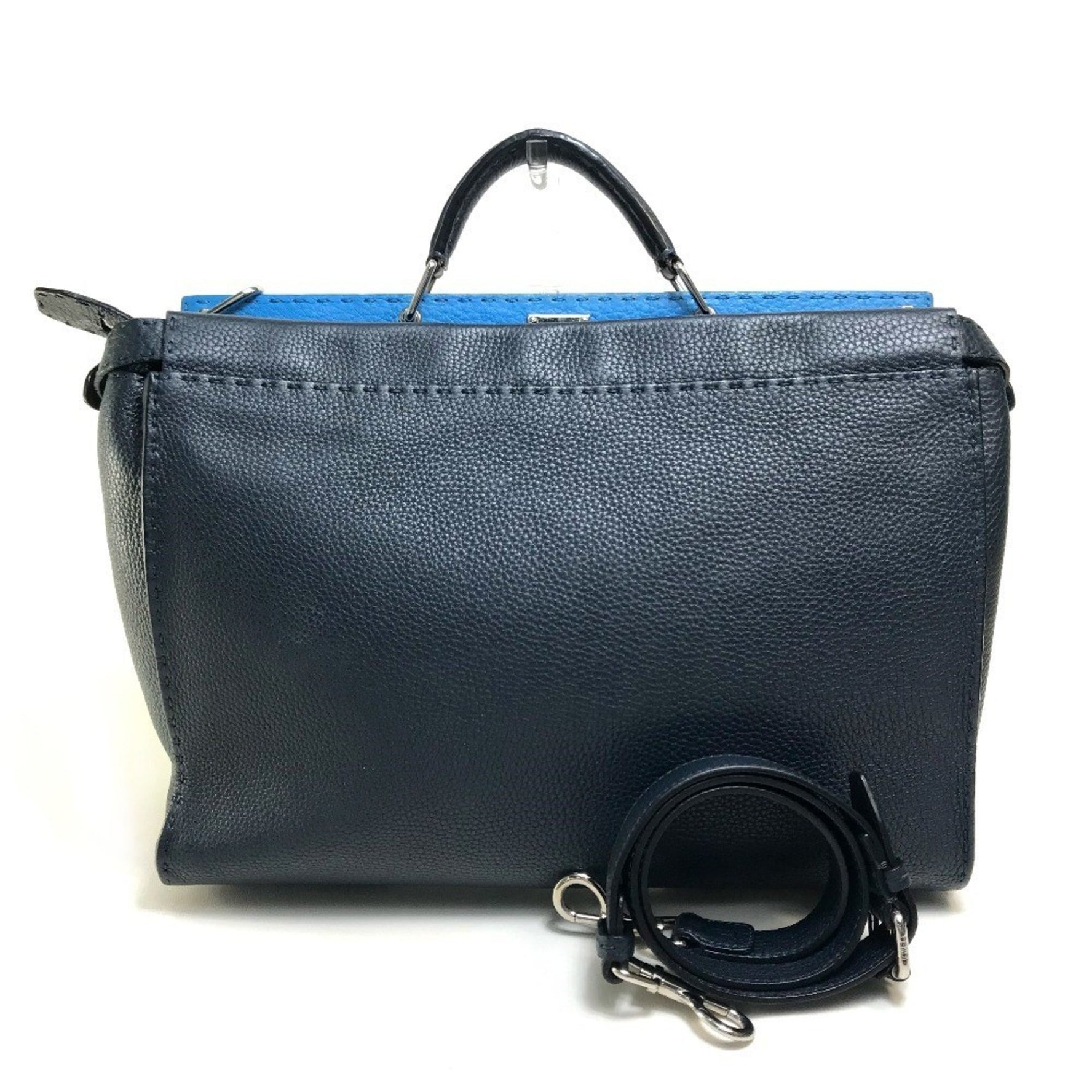 FENDI Selleria Peekaboo Shoulder Bag, Business Leather, Navy x Blue