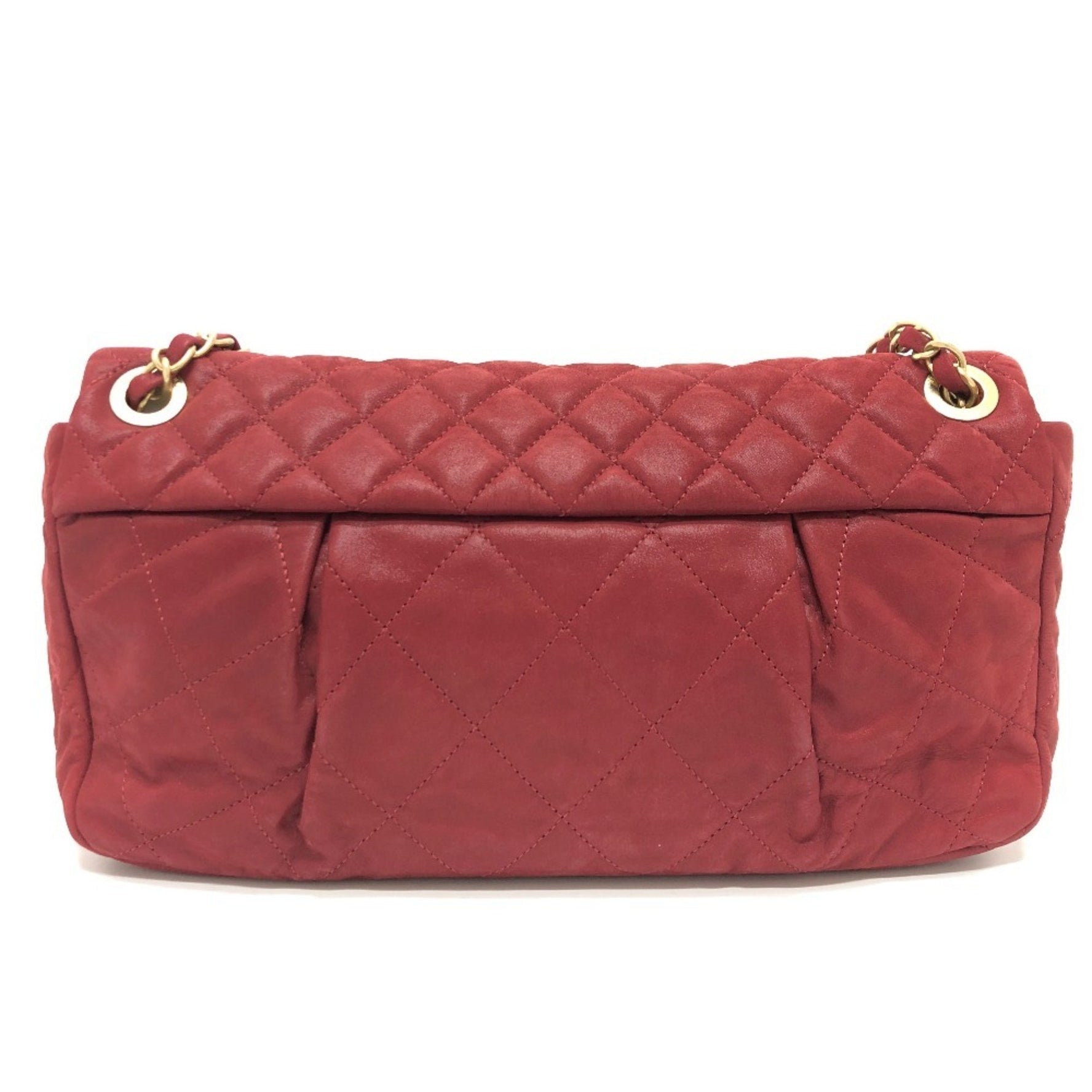 CHANEL Matelasse 30 Coco Mark W Chain Shoulder Bag Coated Leather Red