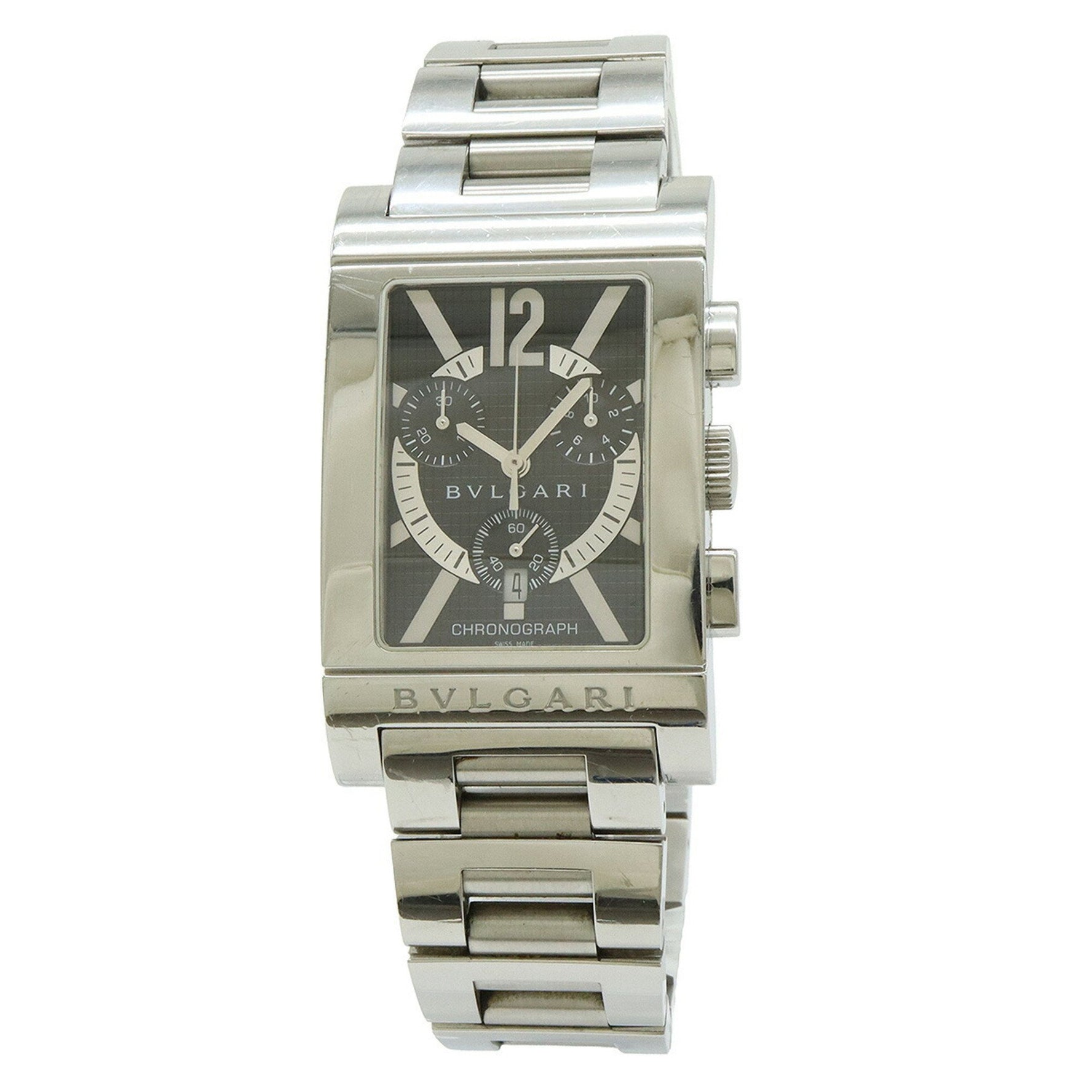 BVLGARI Rettangolo Black Dial Stainless Steel Quartz Men's Watch RTC49S