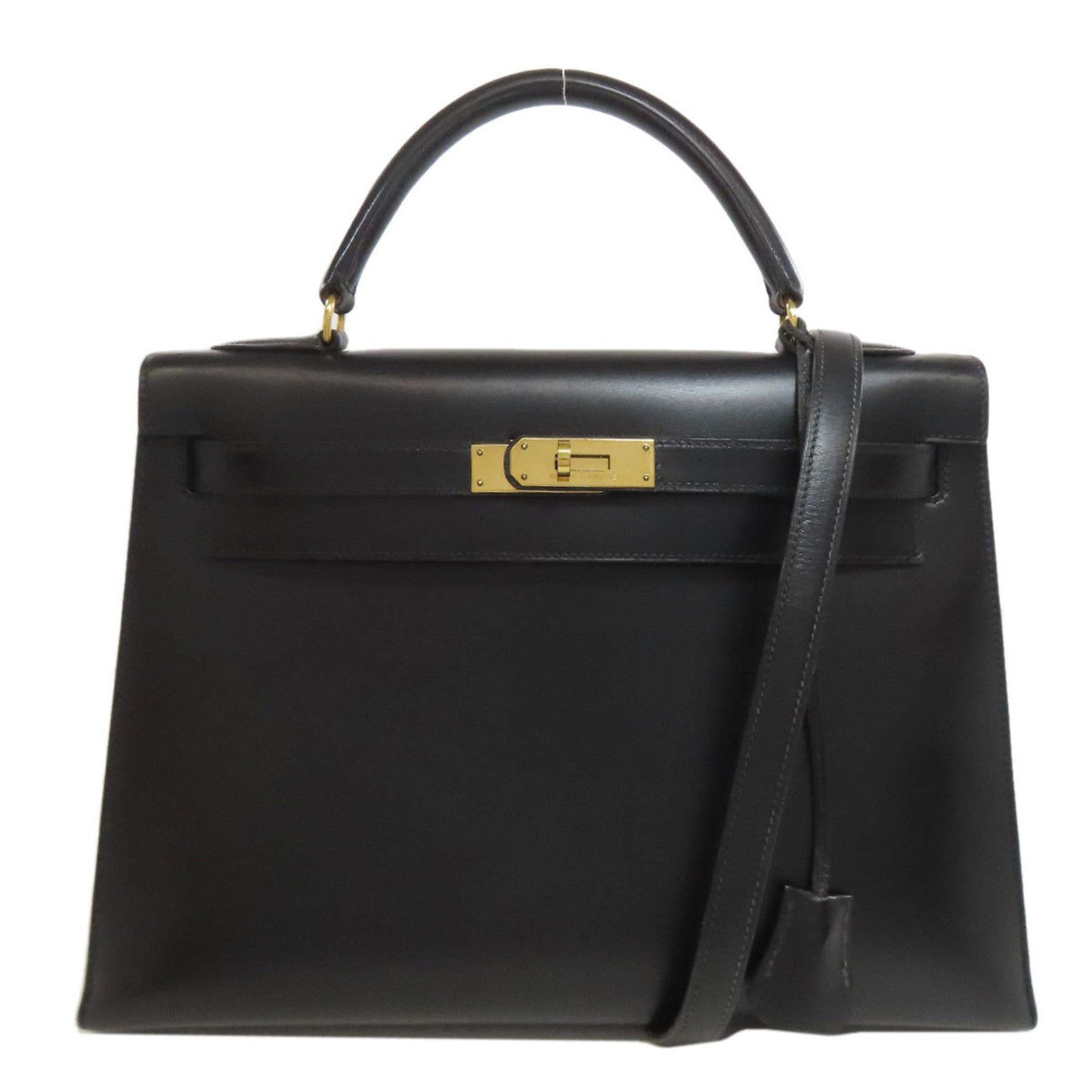 Hermes Hermès Kelly 32 Handbag in Box Calf Leather with External Stitching and Gold Hardware, Women's