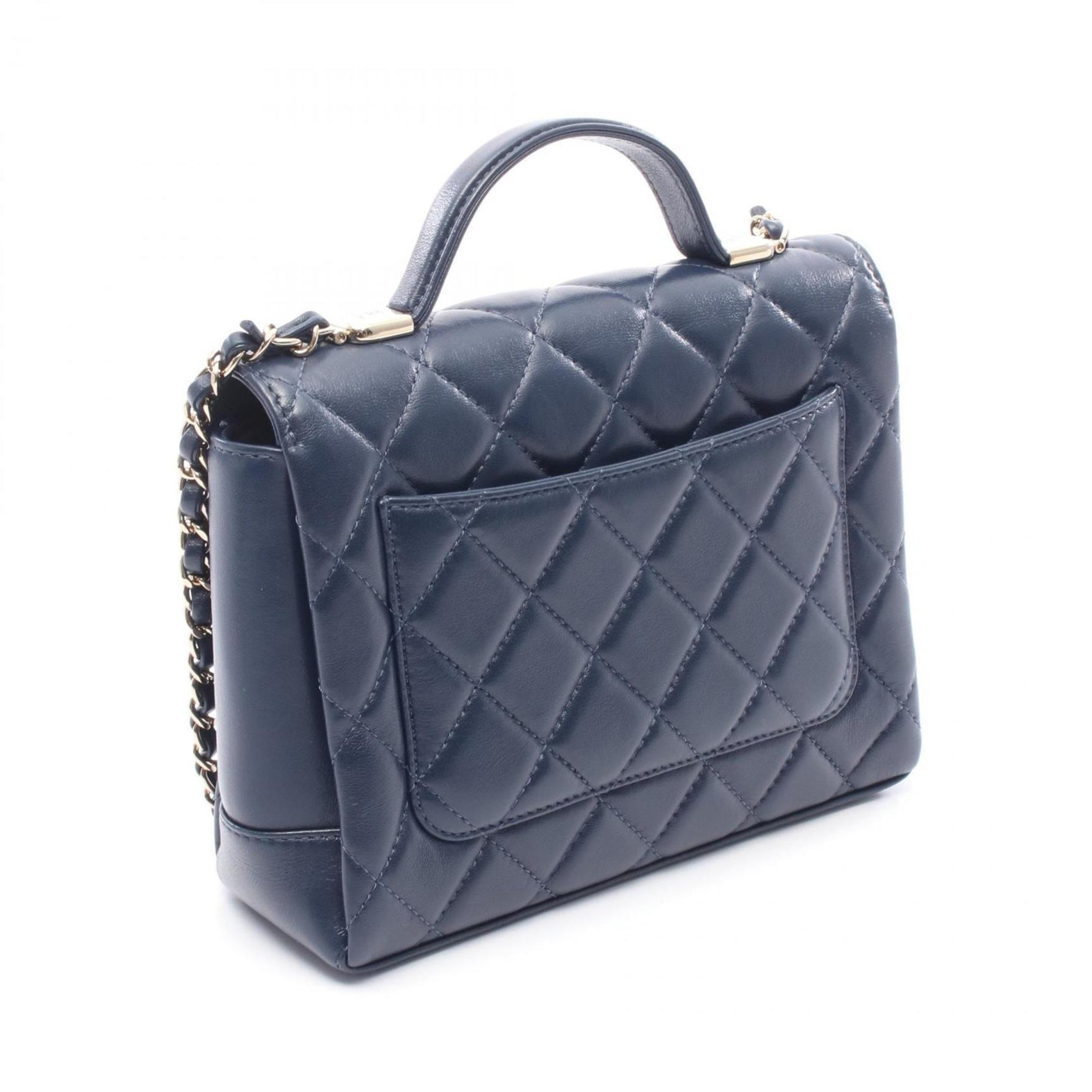 CHANEL Matelasse Top Handle Shoulder Bag in Lambskin, Navy Blue, AS5112
