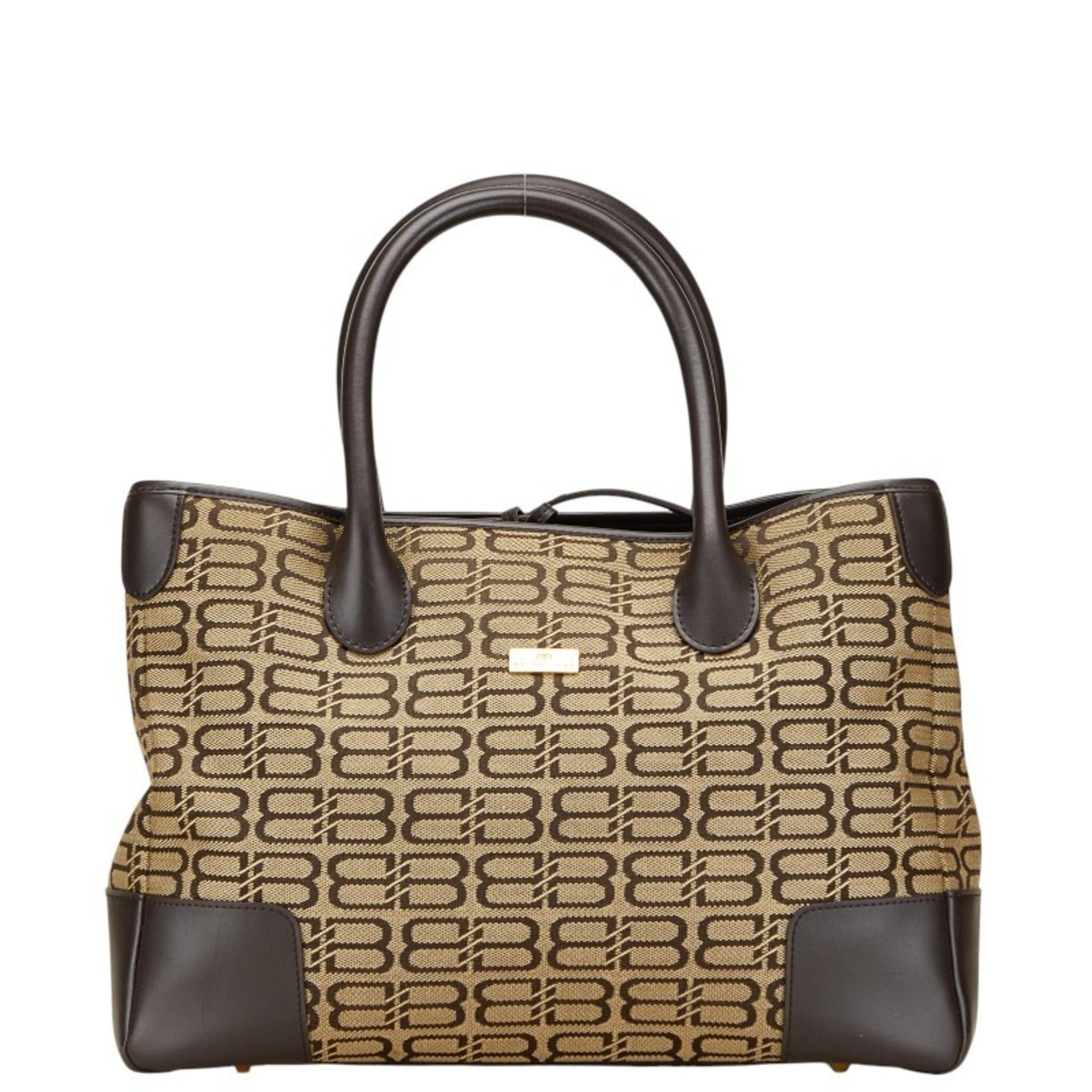 Balenciaga BB logo handbag tote bag in beige and brown canvas leather.