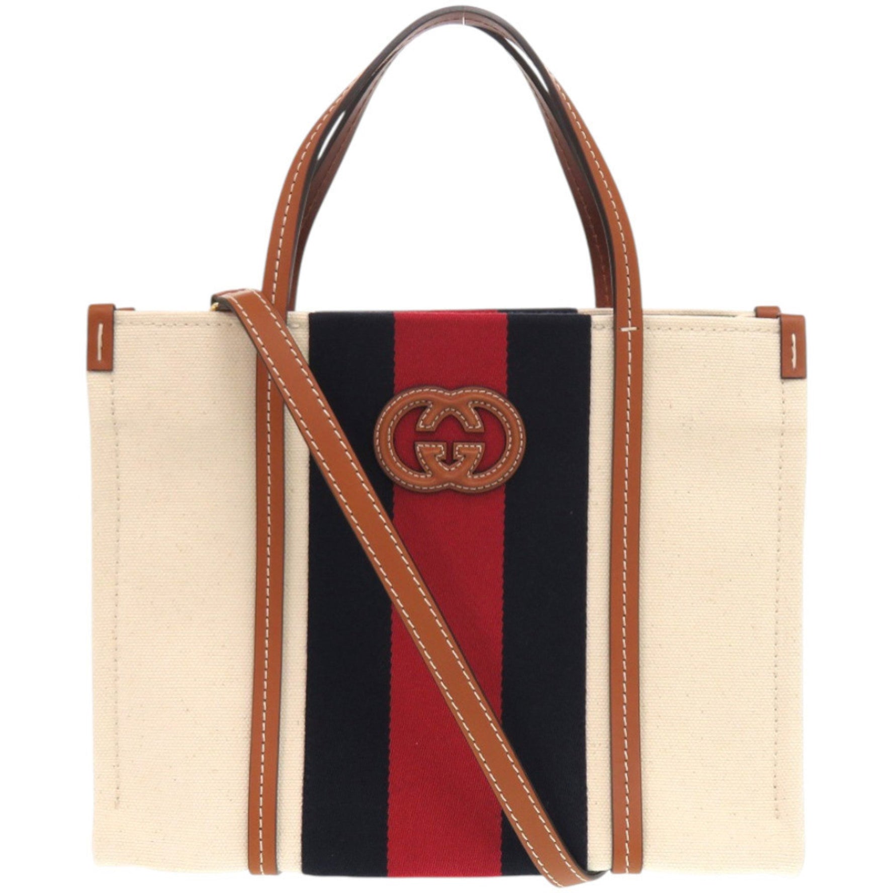 Like new Gucci Sherry Line Interlocking G Patch Canvas White Tote Bag 0254