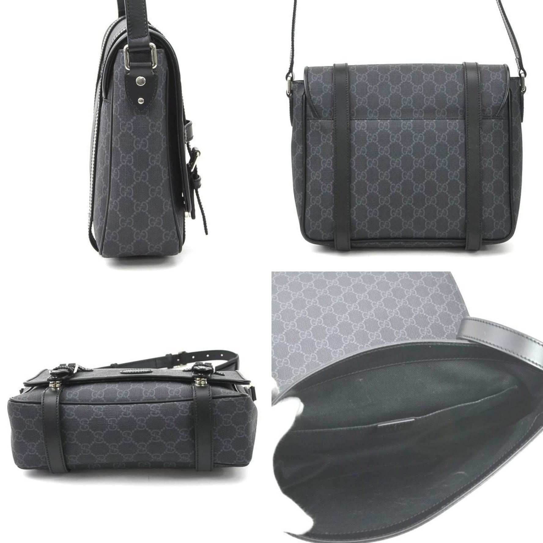 GUCCI Shoulder Bag GG Supreme Black Grey Silver Men's e59318a
