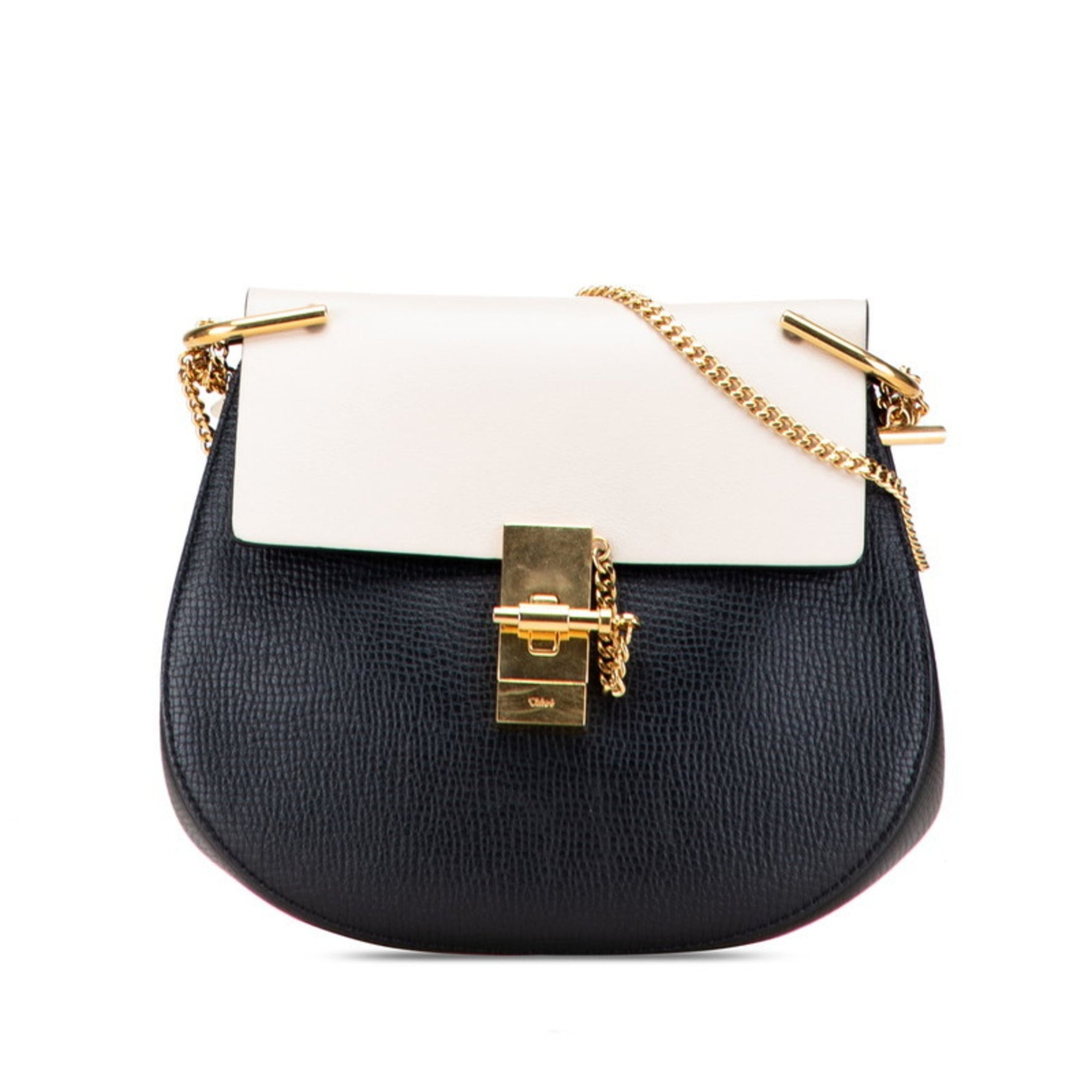 Chloé Chloe Drew Crossbody Chain Shoulder Bag in Black and Beige Leather