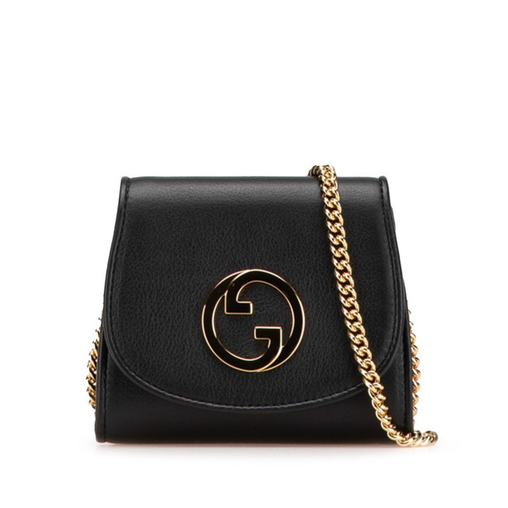 Gucci Blondie Medium Chain Wallet Shoulder Bag Black Gold Leather Women's GUCCI