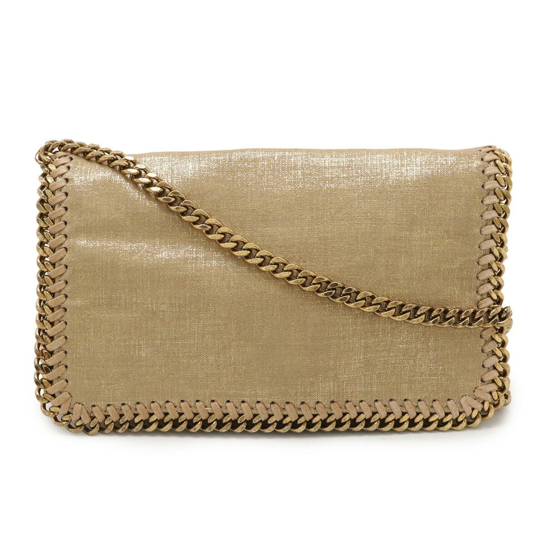Stella McCartney STELLA McCARTNEY Falabella Shoulder Bag, Chain Pochette, Faux Leather, Metallic Gold