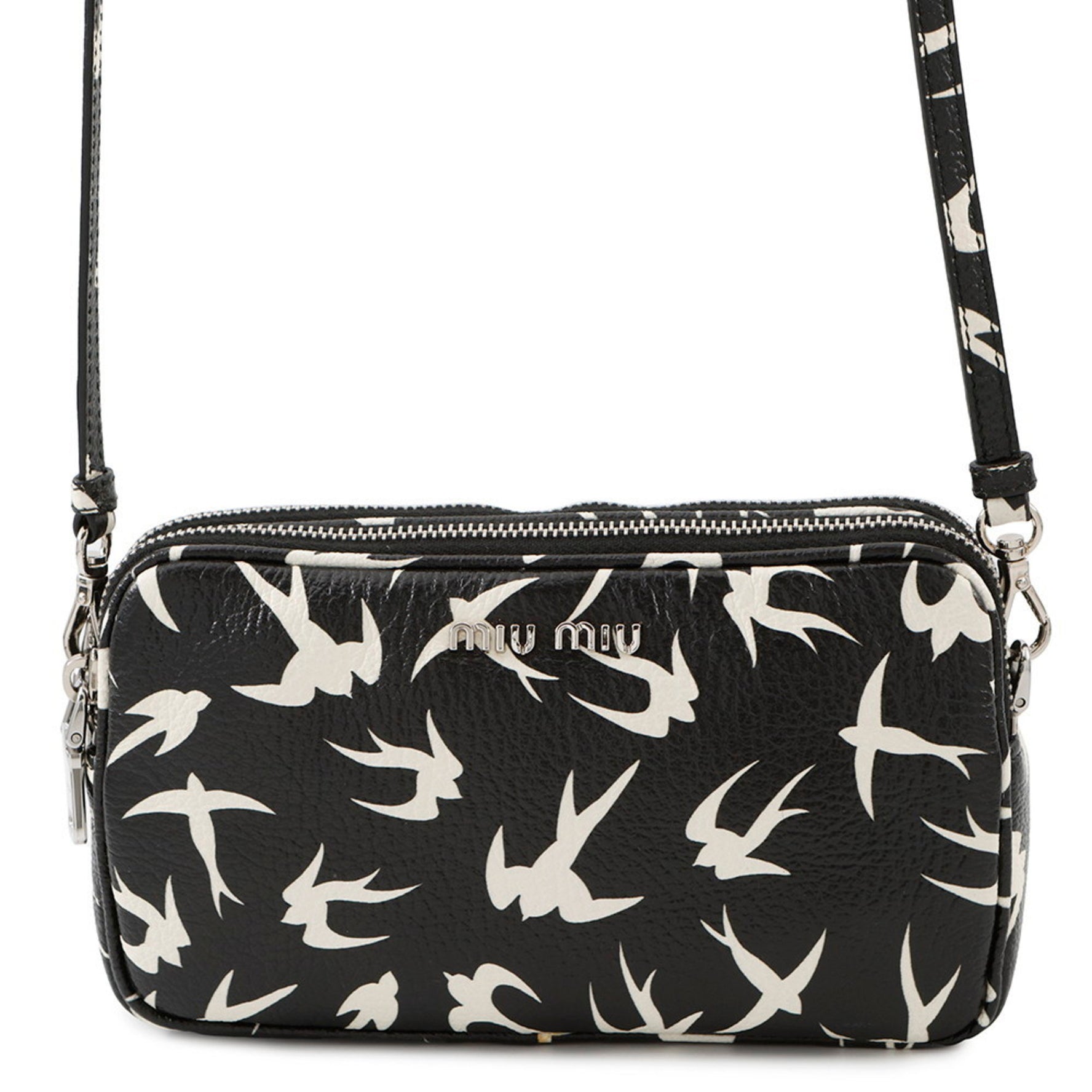 Miu Miu Miu Shoulder Bag Swallow Pattern Leather MIUMIU Black and White
